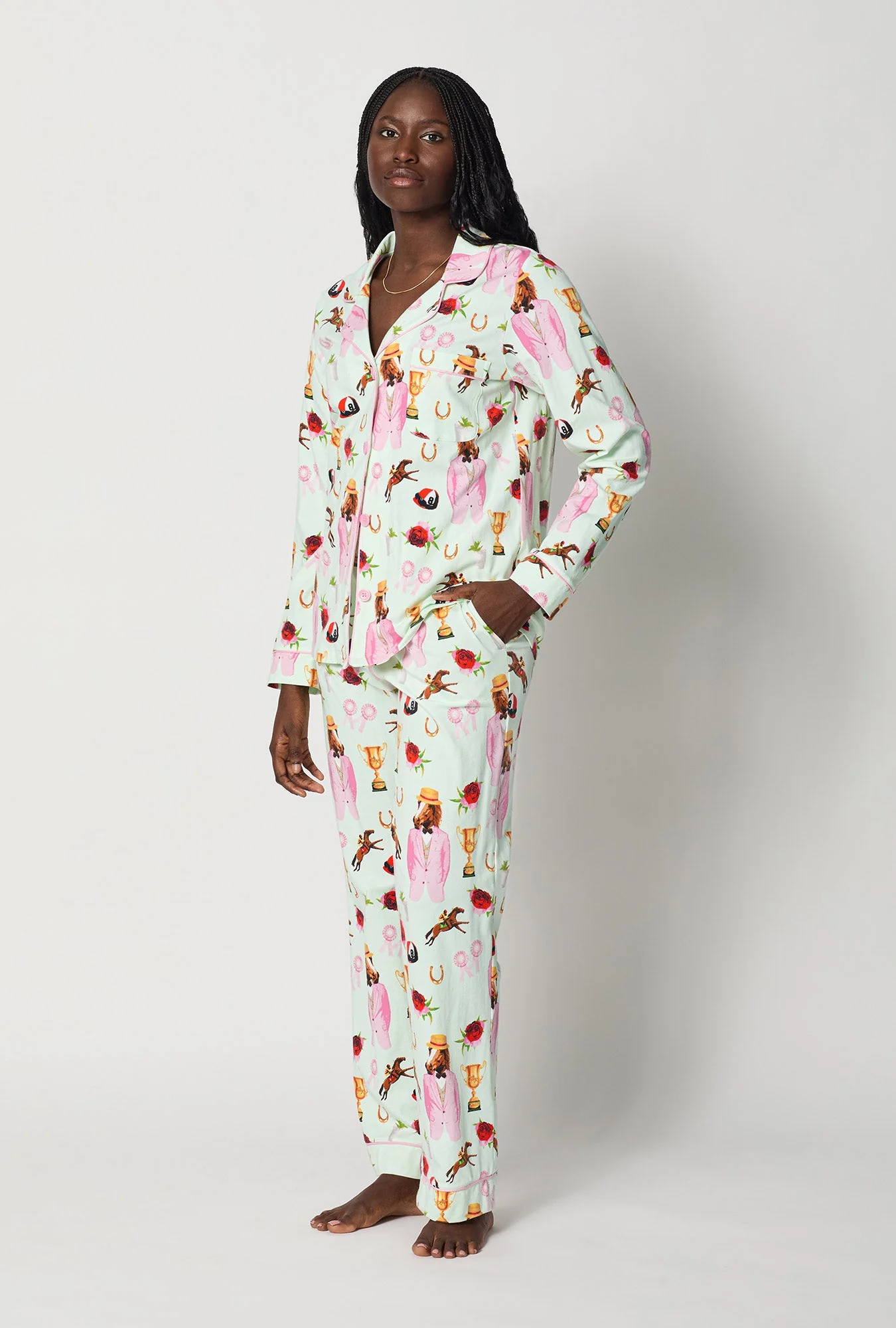 A Day At The Derby Long Sleeve Classic Stretch Jersey Pj Set - Image 3