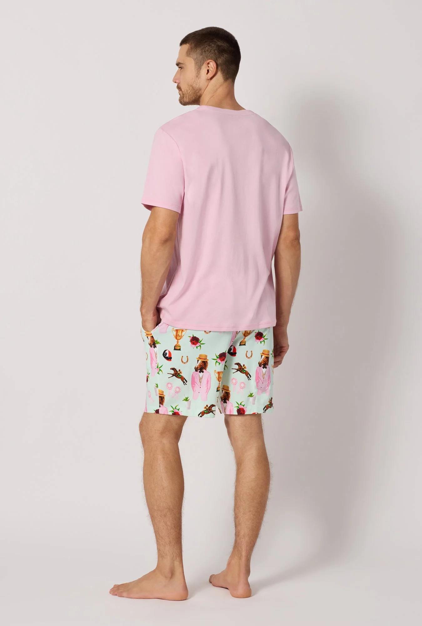 A Day At The Derby Men's Short Sleeve Henley Stretch Jersey Short Pj Set - Image 4
