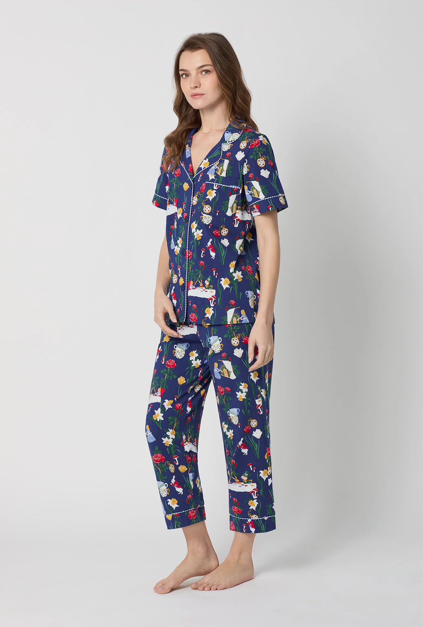 Alice's Adventures Short Sleeve Classic Stretch Jersey Cropped Pj Set - Image 3