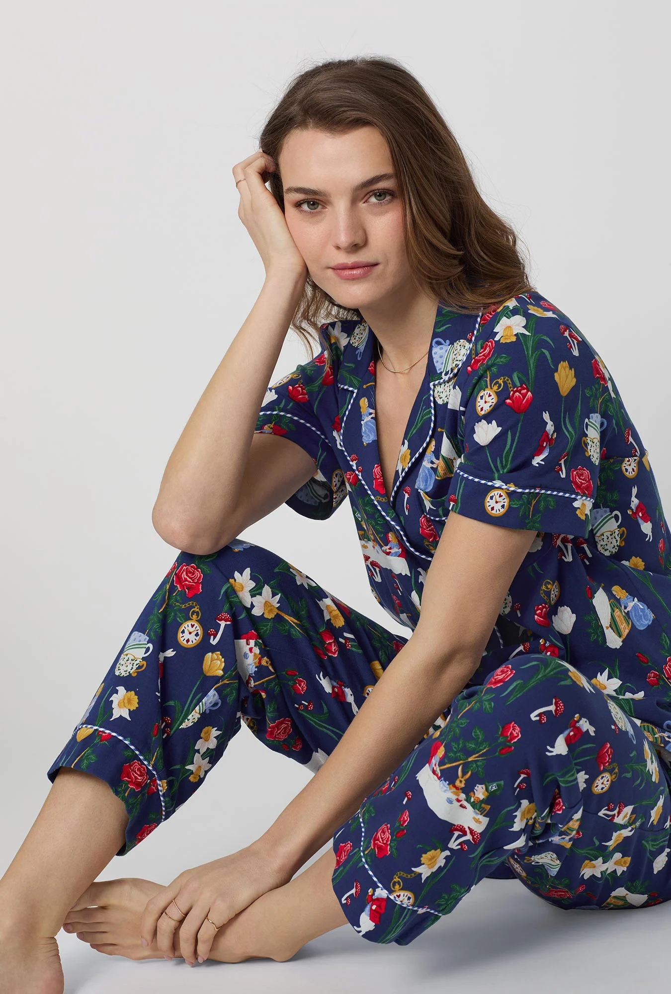 Alice's Adventures Short Sleeve Classic Stretch Jersey Cropped Pj Set - Image 5