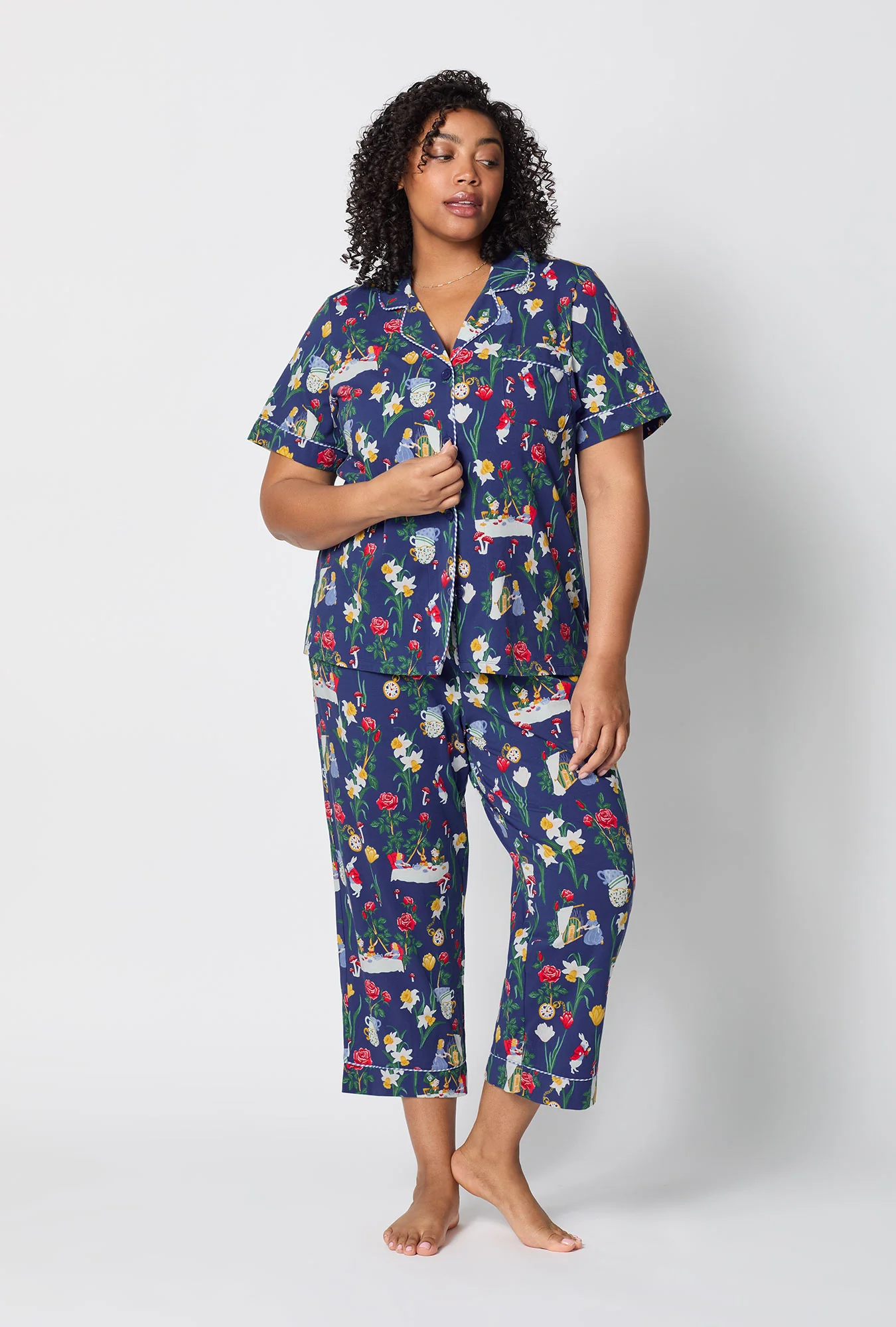 Alice's Adventures Short Sleeve Classic Stretch Jersey Cropped Pj Set - Image 6