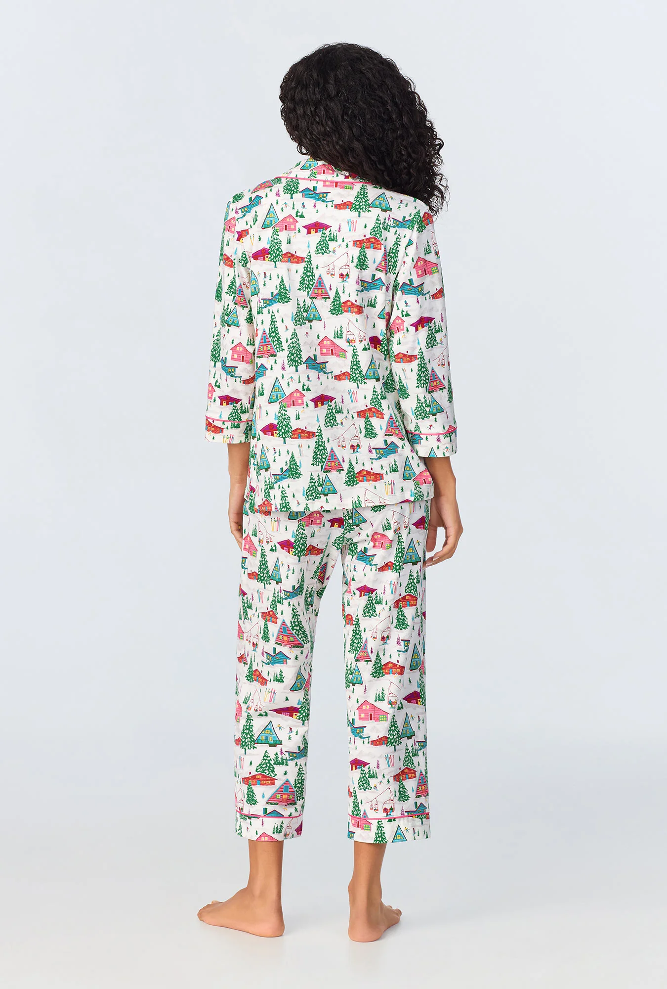 Alpine Cabins 3/4 Sleeve Classic Stretch Jersey Cropped PJ Set - Image 3