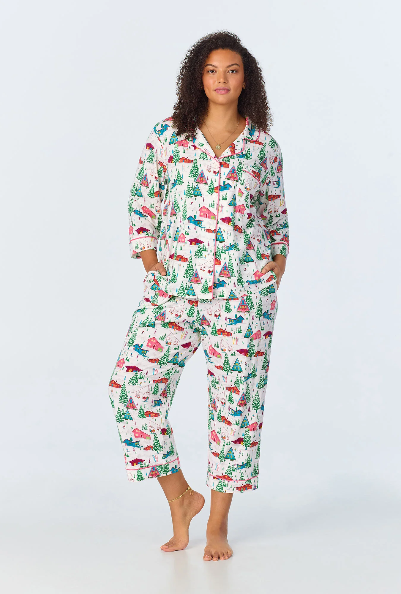 Alpine Cabins 3/4 Sleeve Classic Stretch Jersey Cropped PJ Set - Image 4