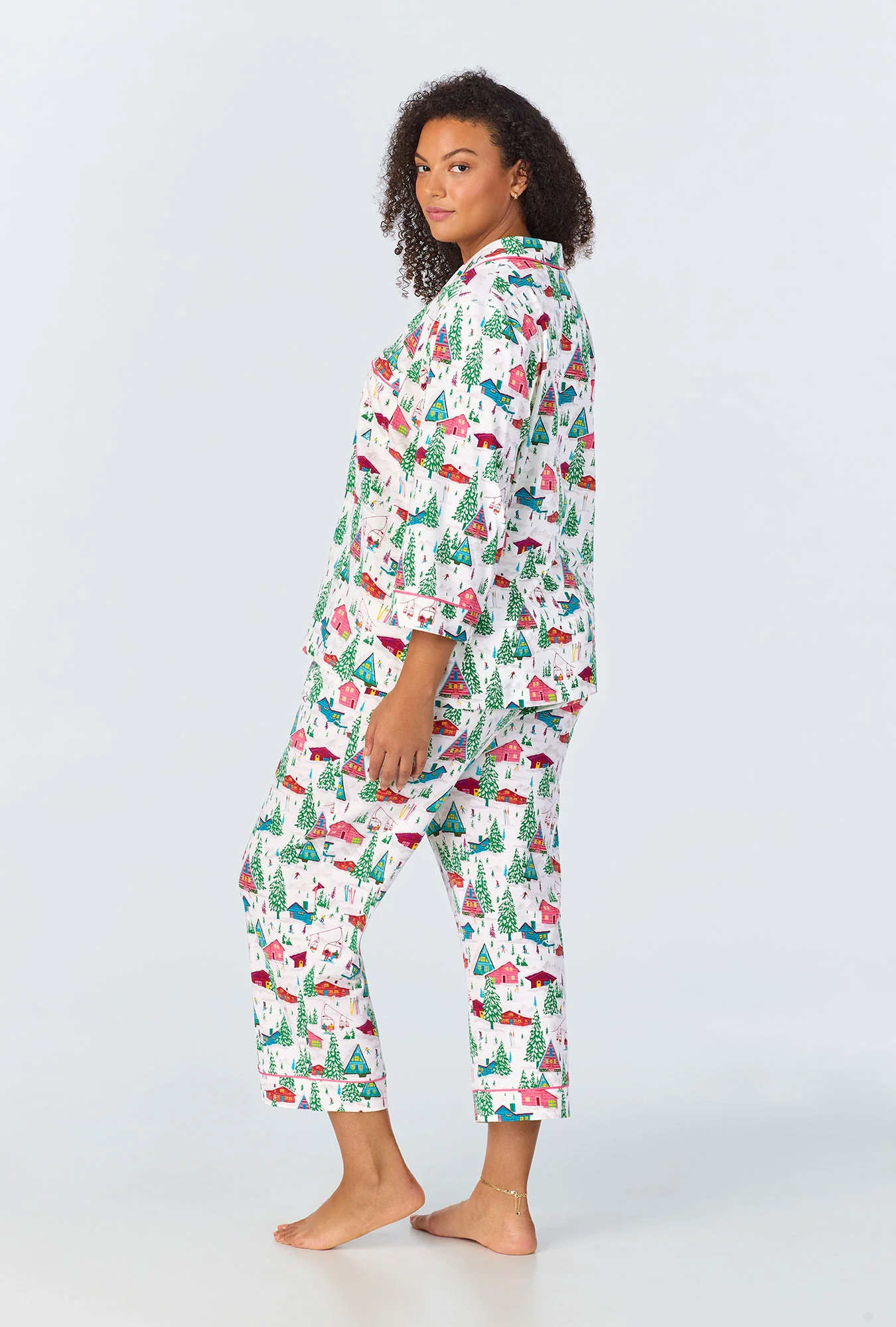 Alpine Cabins 3/4 Sleeve Classic Stretch Jersey Cropped PJ Set - Image 5