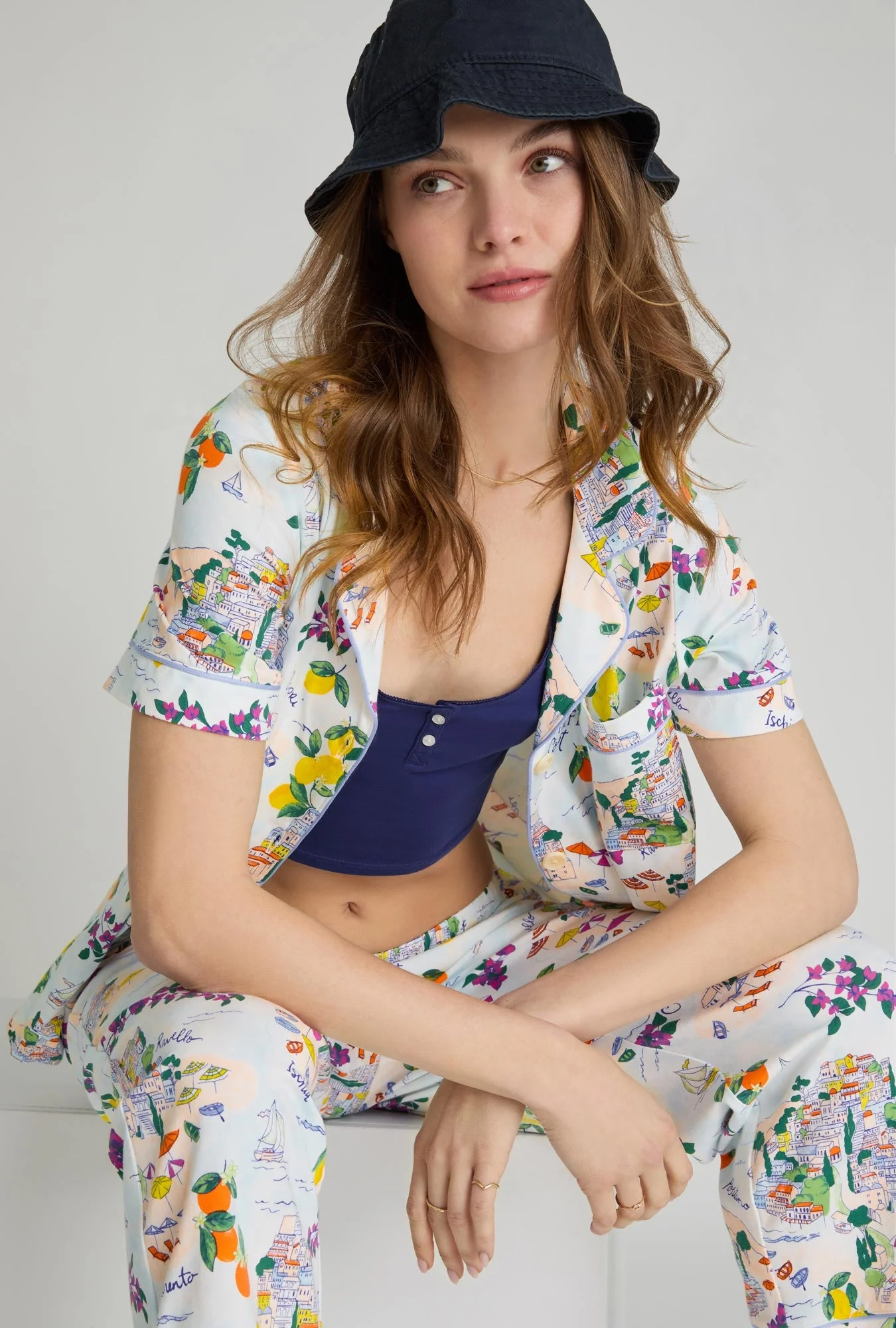 Amalfi Escape Short Sleeve Classic Stretch Jersey Cropped Pj Set