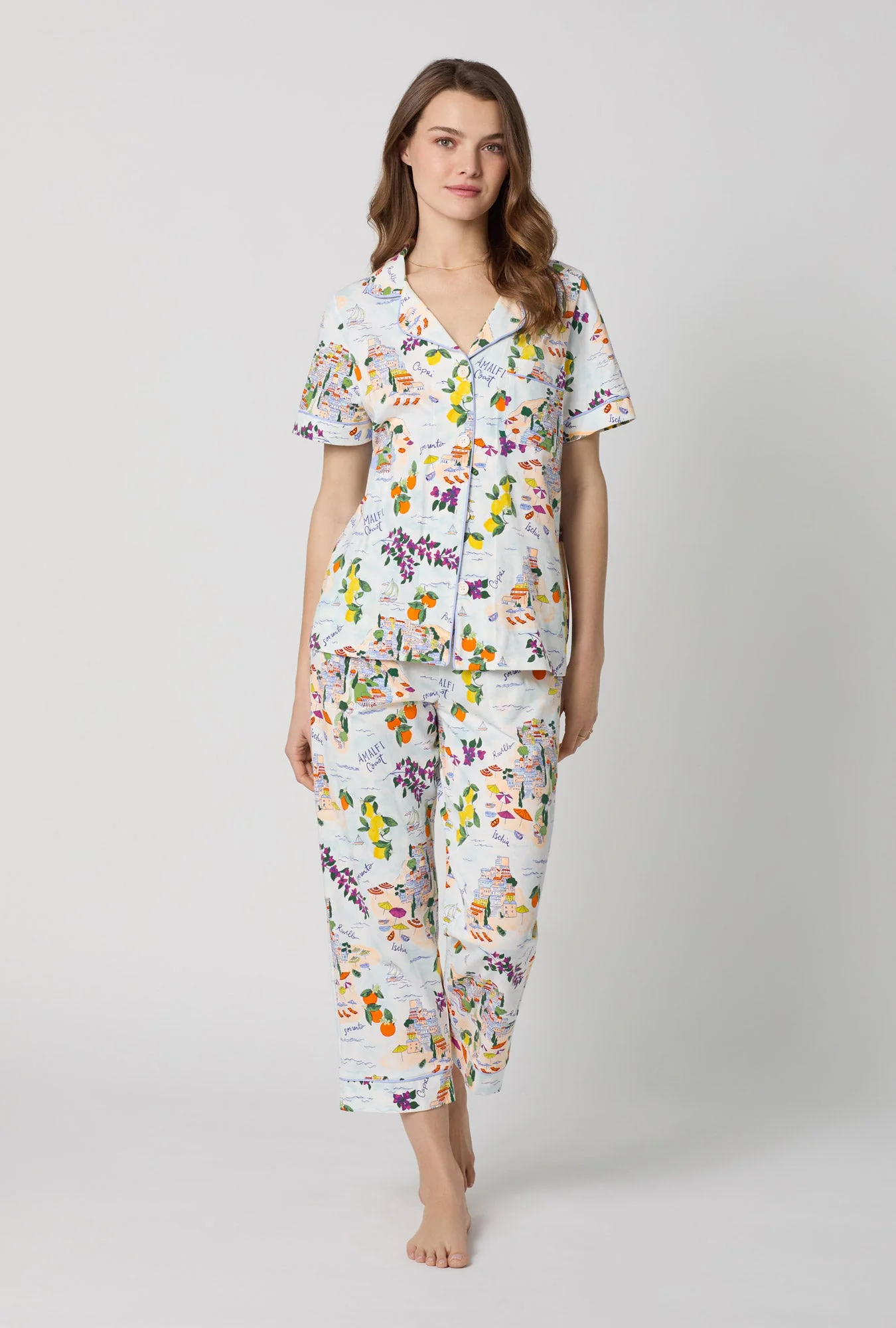 Amalfi Escape Short Sleeve Classic Stretch Jersey Cropped Pj Set - Image 2