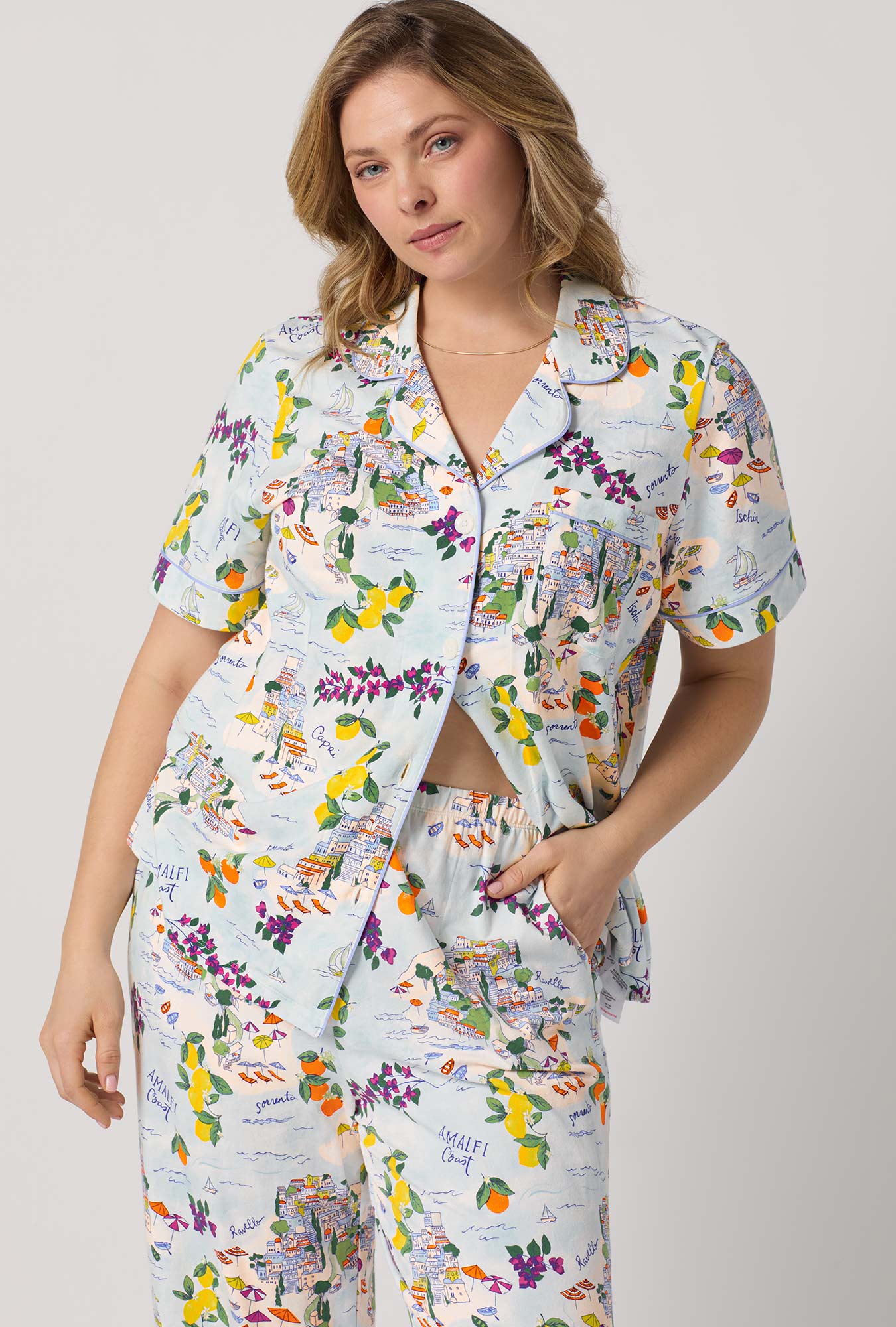 Amalfi Escape Short Sleeve Classic Stretch Jersey Cropped Pj Set - Image 3
