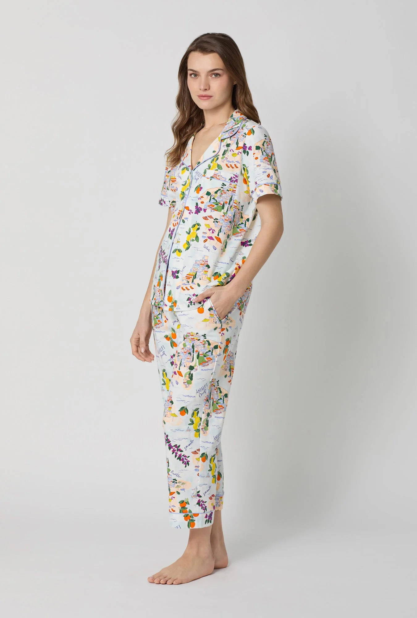 Amalfi Escape Short Sleeve Classic Stretch Jersey Cropped Pj Set - Image 4
