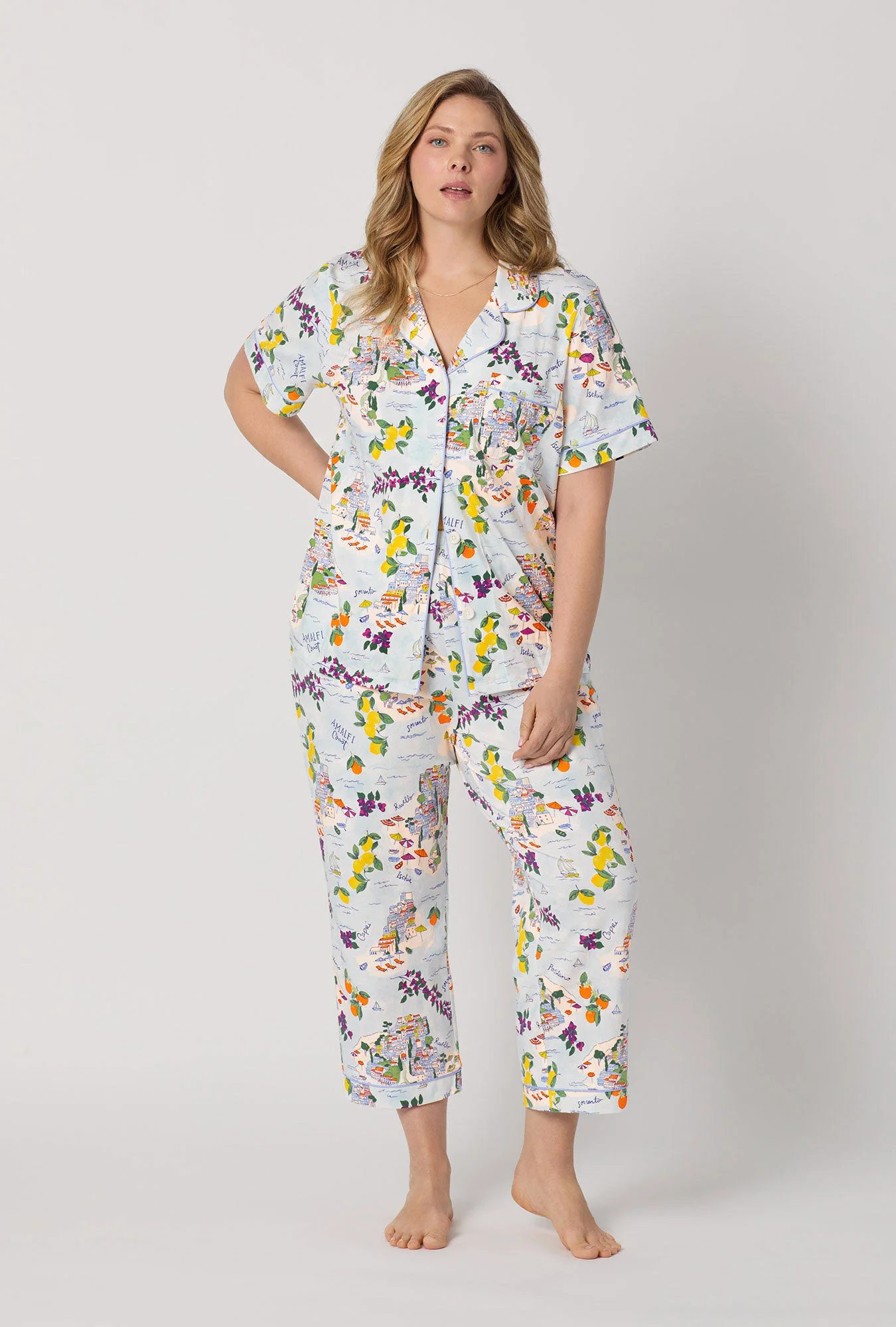 Amalfi Escape Short Sleeve Classic Stretch Jersey Cropped Pj Set - Image 7