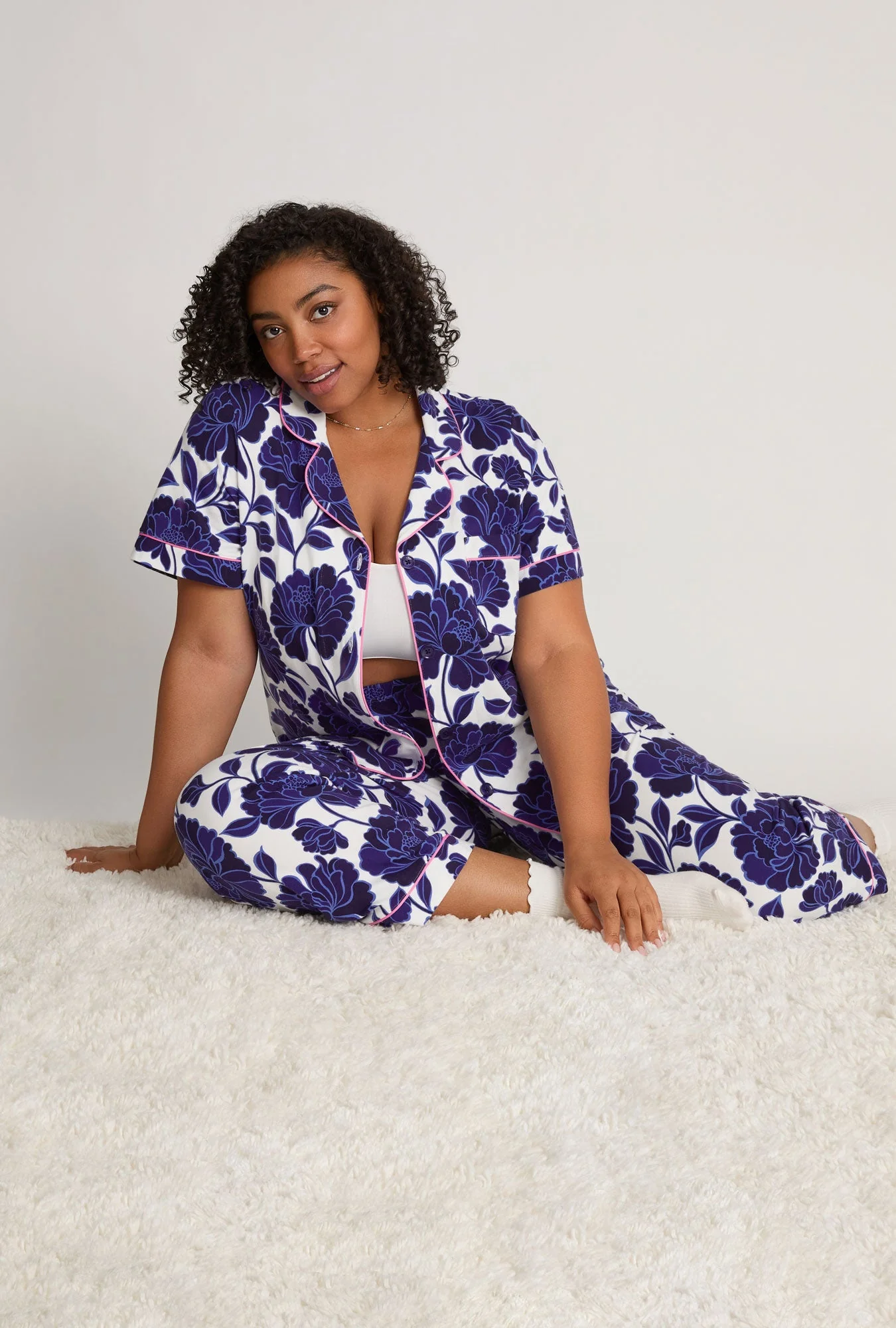 Angelina Floral Short Sleeve Classic Stretch Jersey Cropped Pj Set
