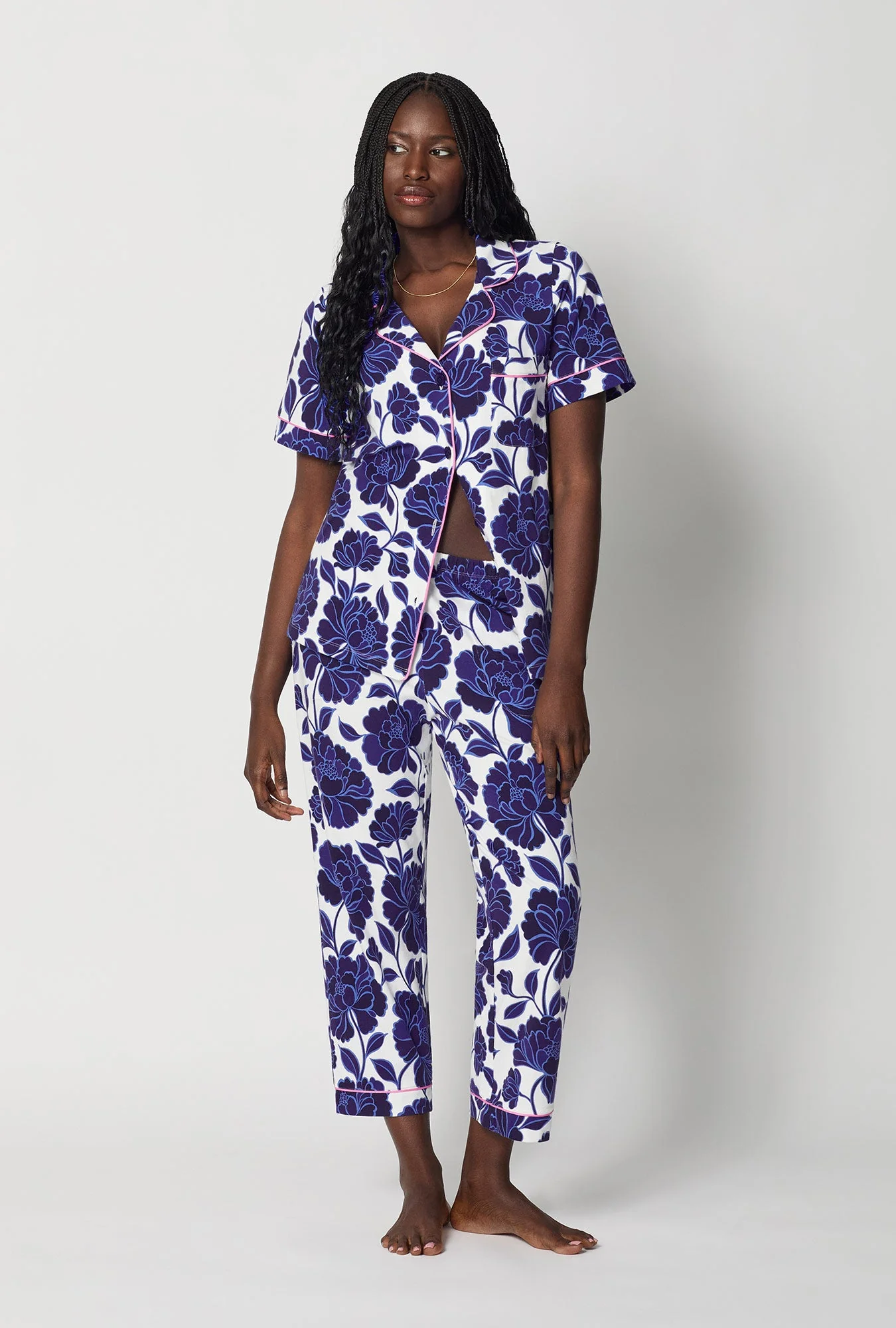 Angelina Floral Short Sleeve Classic Stretch Jersey Cropped Pj Set - Image 2