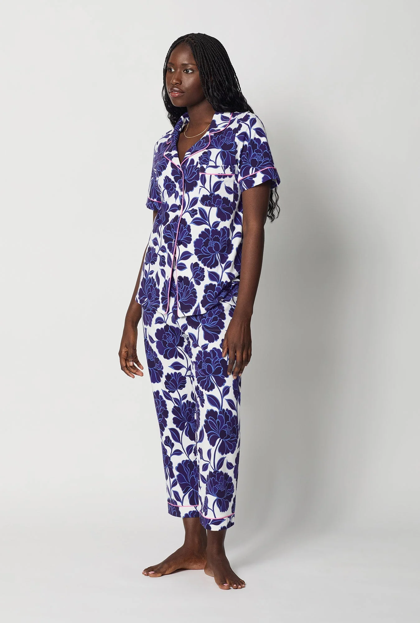 Angelina Floral Short Sleeve Classic Stretch Jersey Cropped Pj Set - Image 3