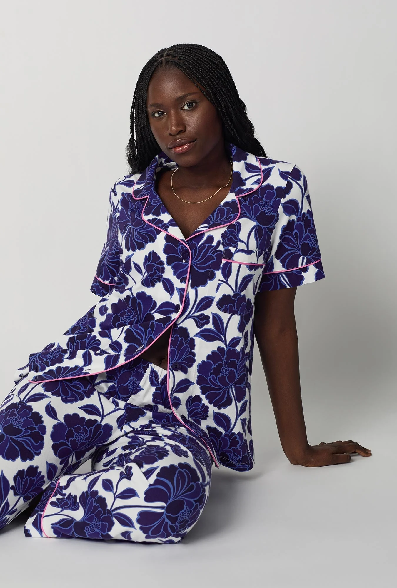 Angelina Floral Short Sleeve Classic Stretch Jersey Cropped Pj Set - Image 5