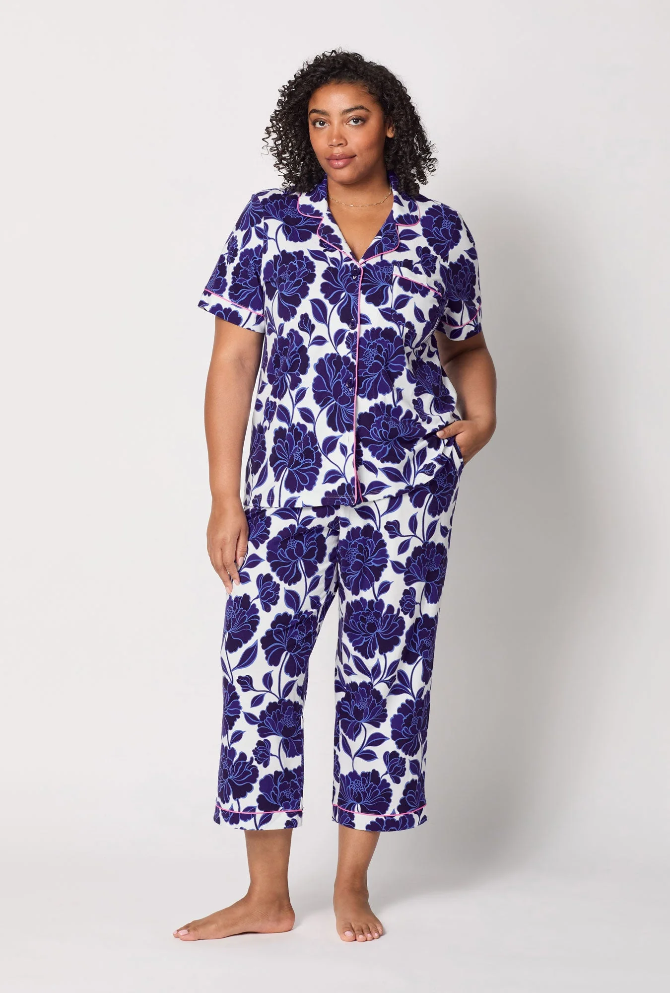 Angelina Floral Short Sleeve Classic Stretch Jersey Cropped Pj Set - Image 6