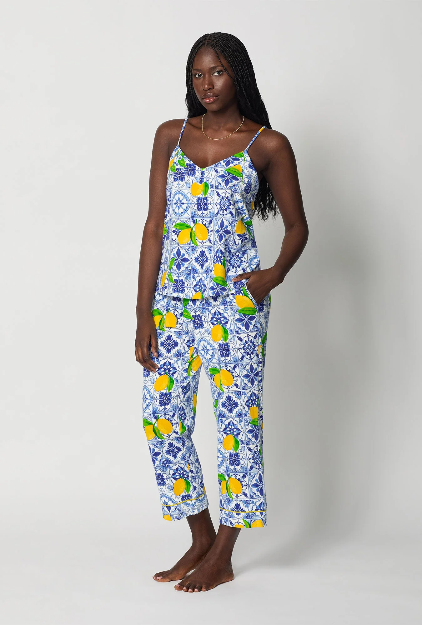 Azure Summer Cami Stretch Jersey Cropped Pj Set - Image 3