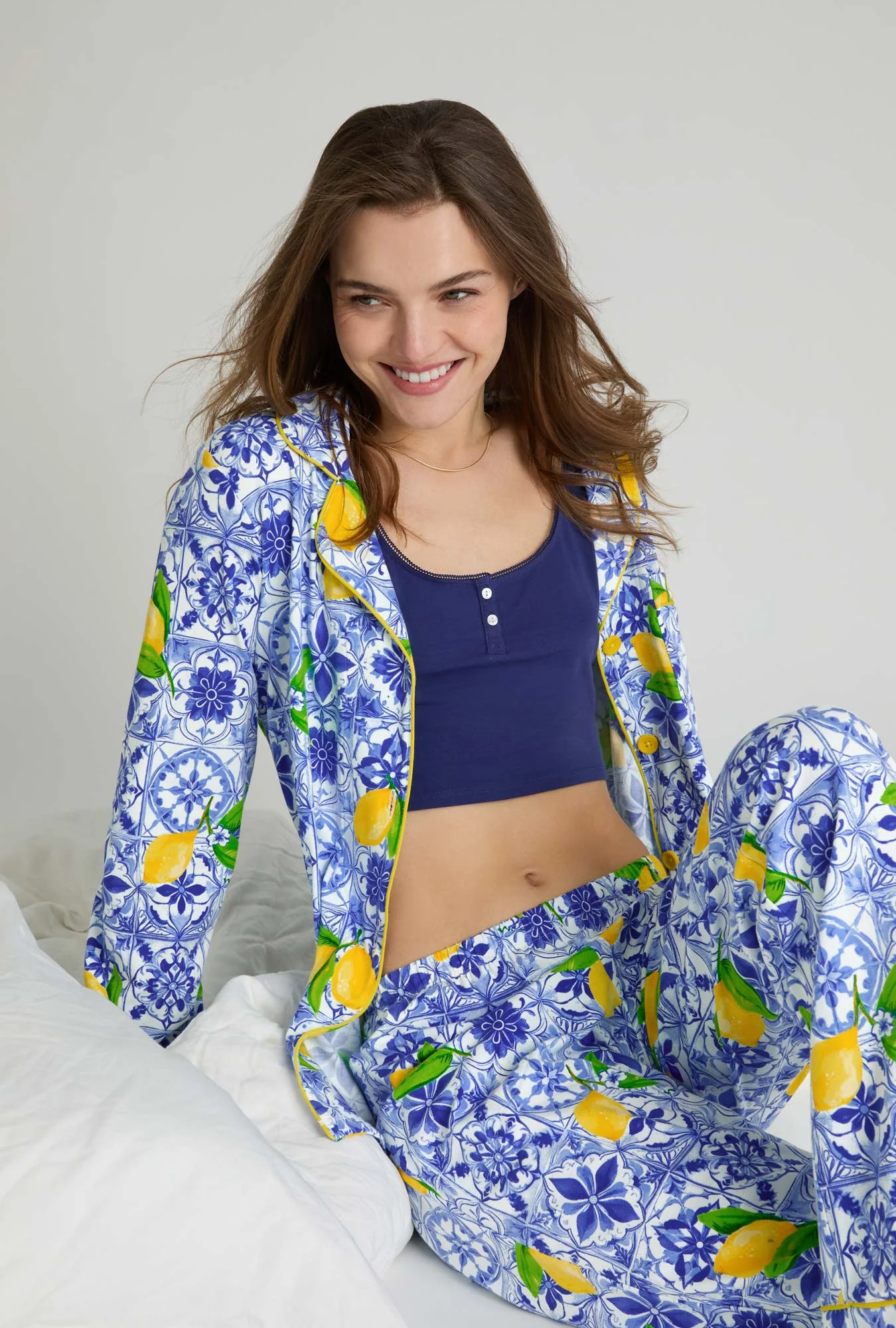 Azure Summer Long Sleeve Classic Stretch Jersey Pj Set