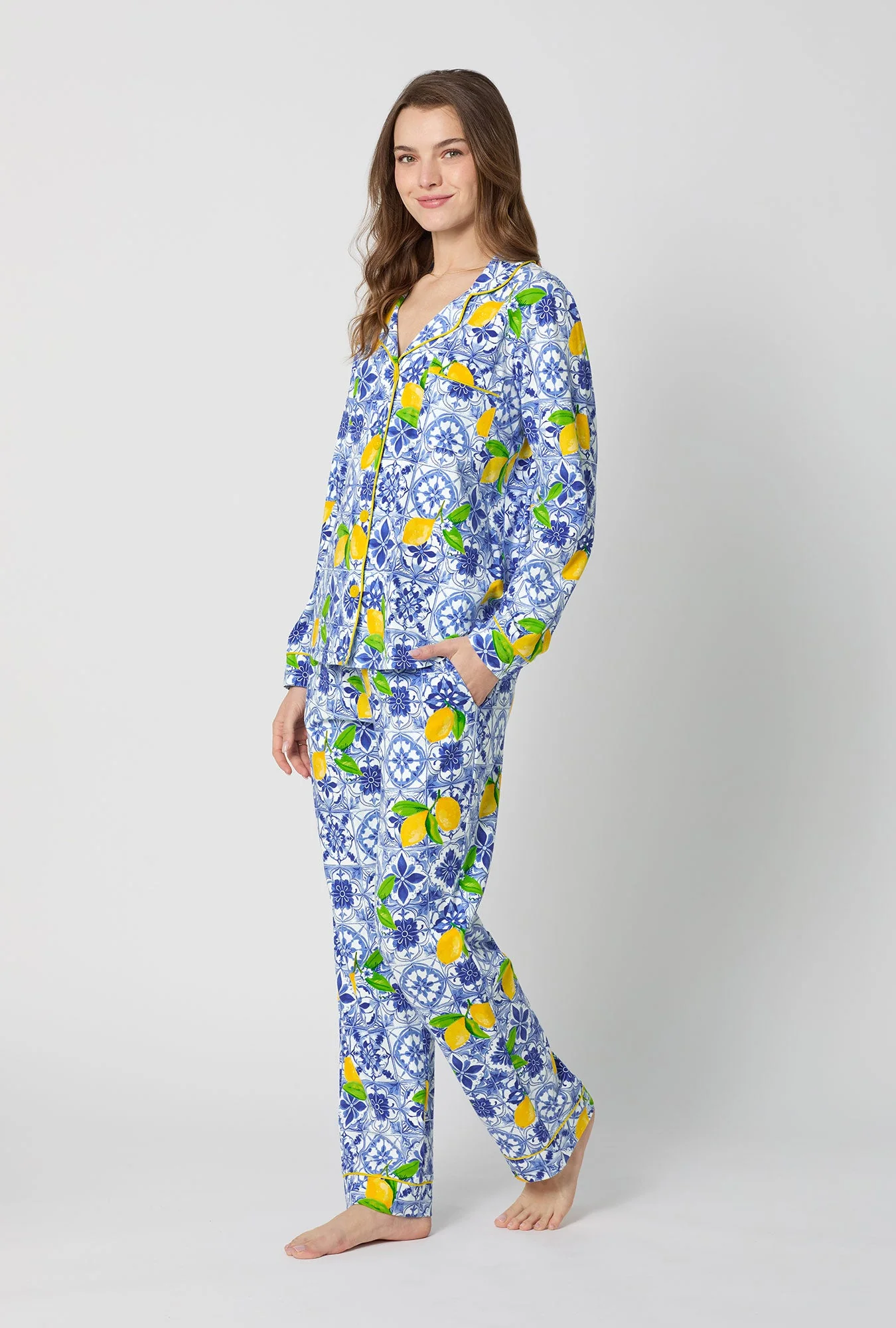 Azure Summer Long Sleeve Classic Stretch Jersey Pj Set - Image 3