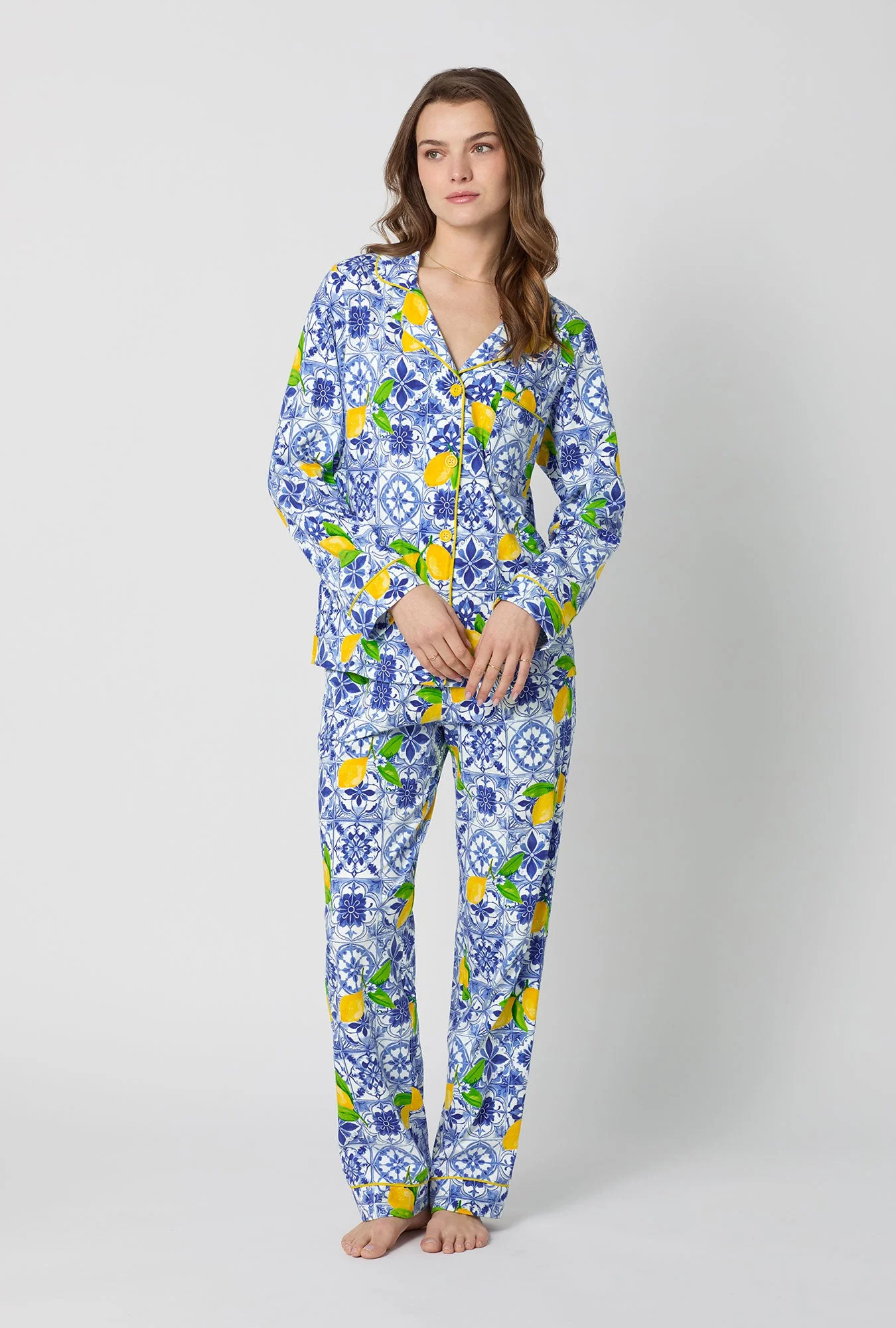 Azure Summer Long Sleeve Classic Stretch Jersey Pj Set - Image 4