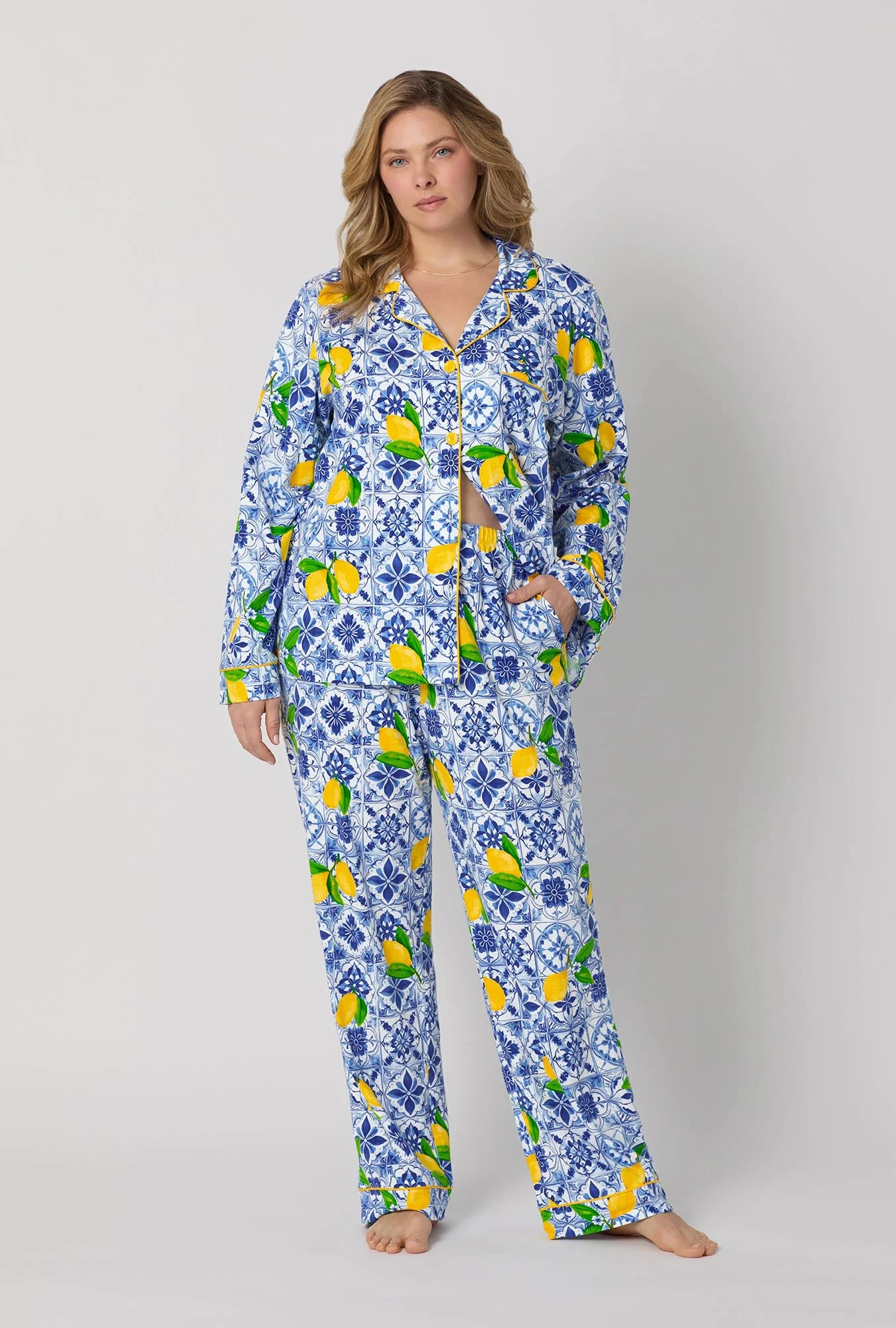 Azure Summer Long Sleeve Classic Stretch Jersey Pj Set - Image 6