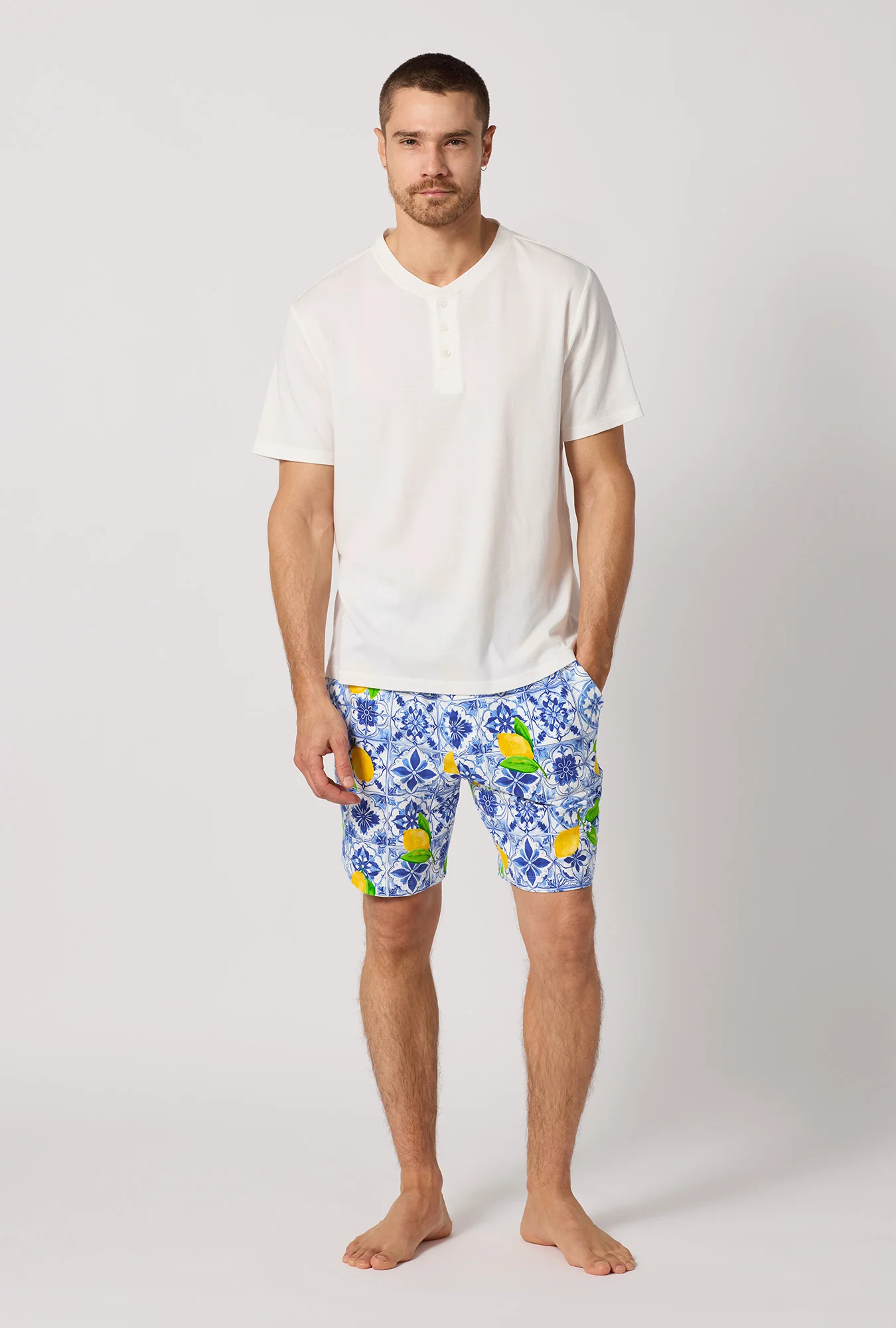Azure Summer Men's Short Sleeve Henley Stretch Jersey Short Pj Set