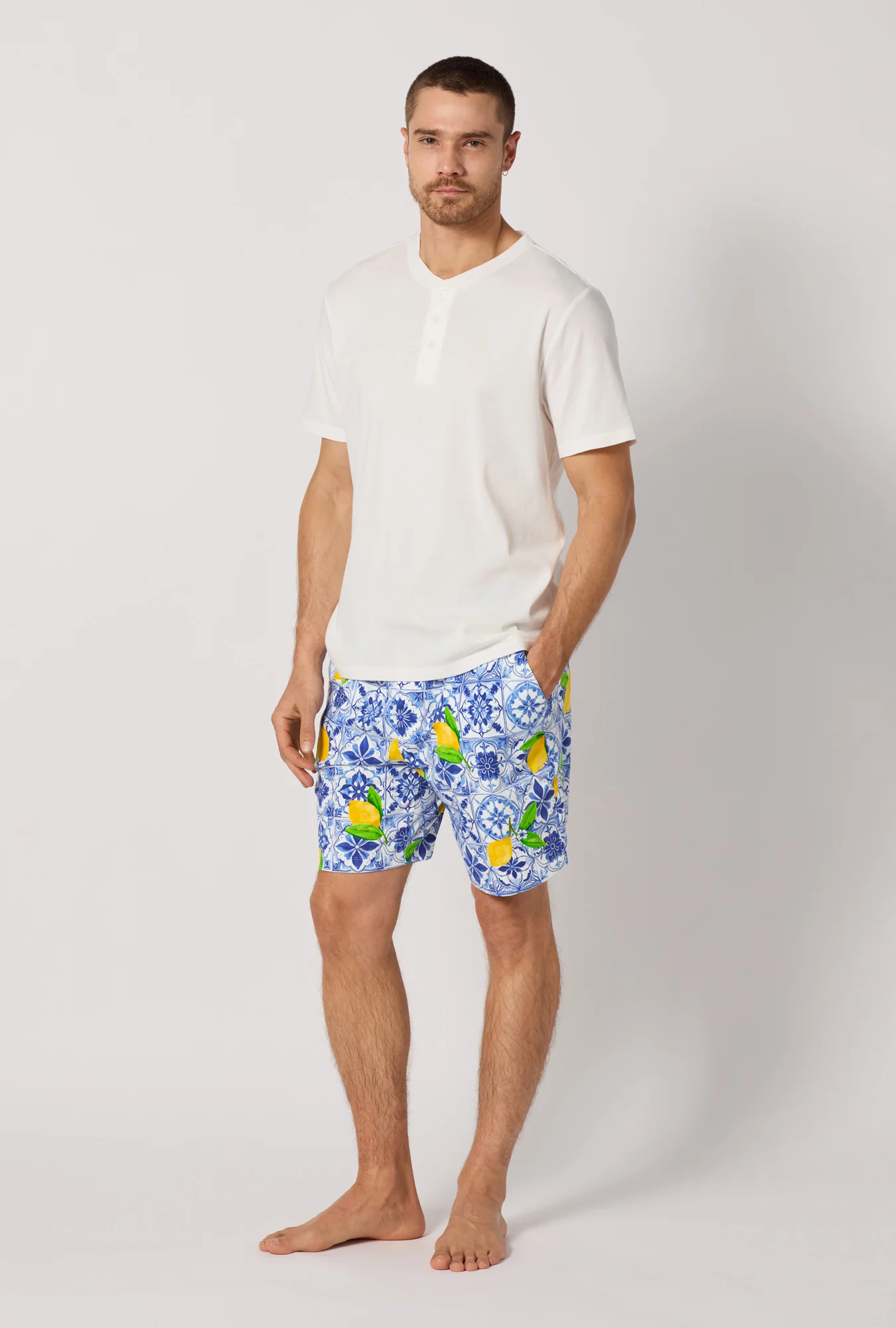 Azure Summer Men's Short Sleeve Henley Stretch Jersey Short Pj Set - Image 2