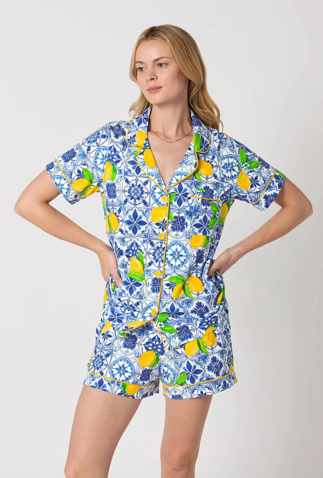 Azure Summer Short Sleeve Classic Shorty Stretch Jersey Pj Set