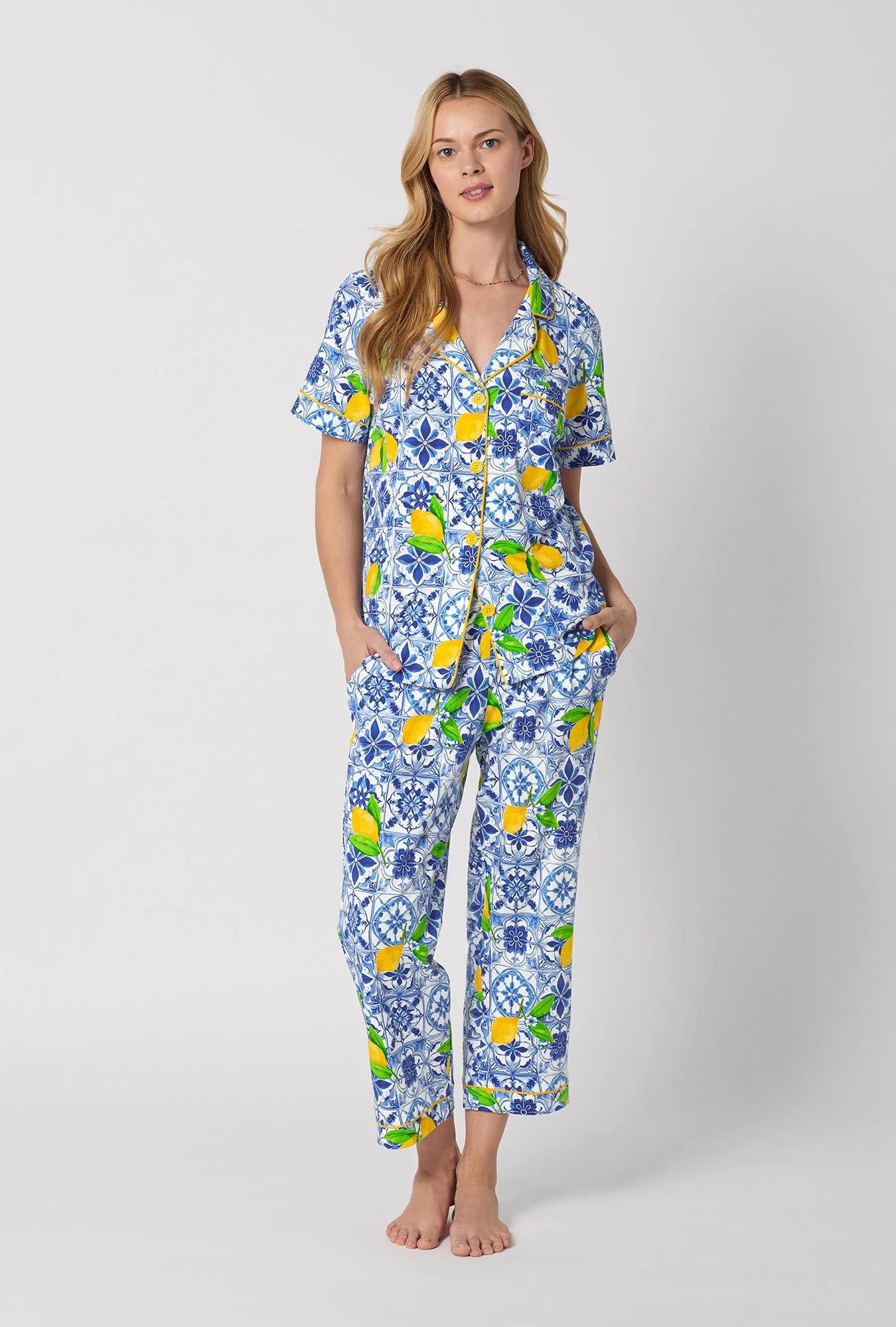 Azure Summer Short Sleeve Classic Stretch Jersey Cropped Pj Set