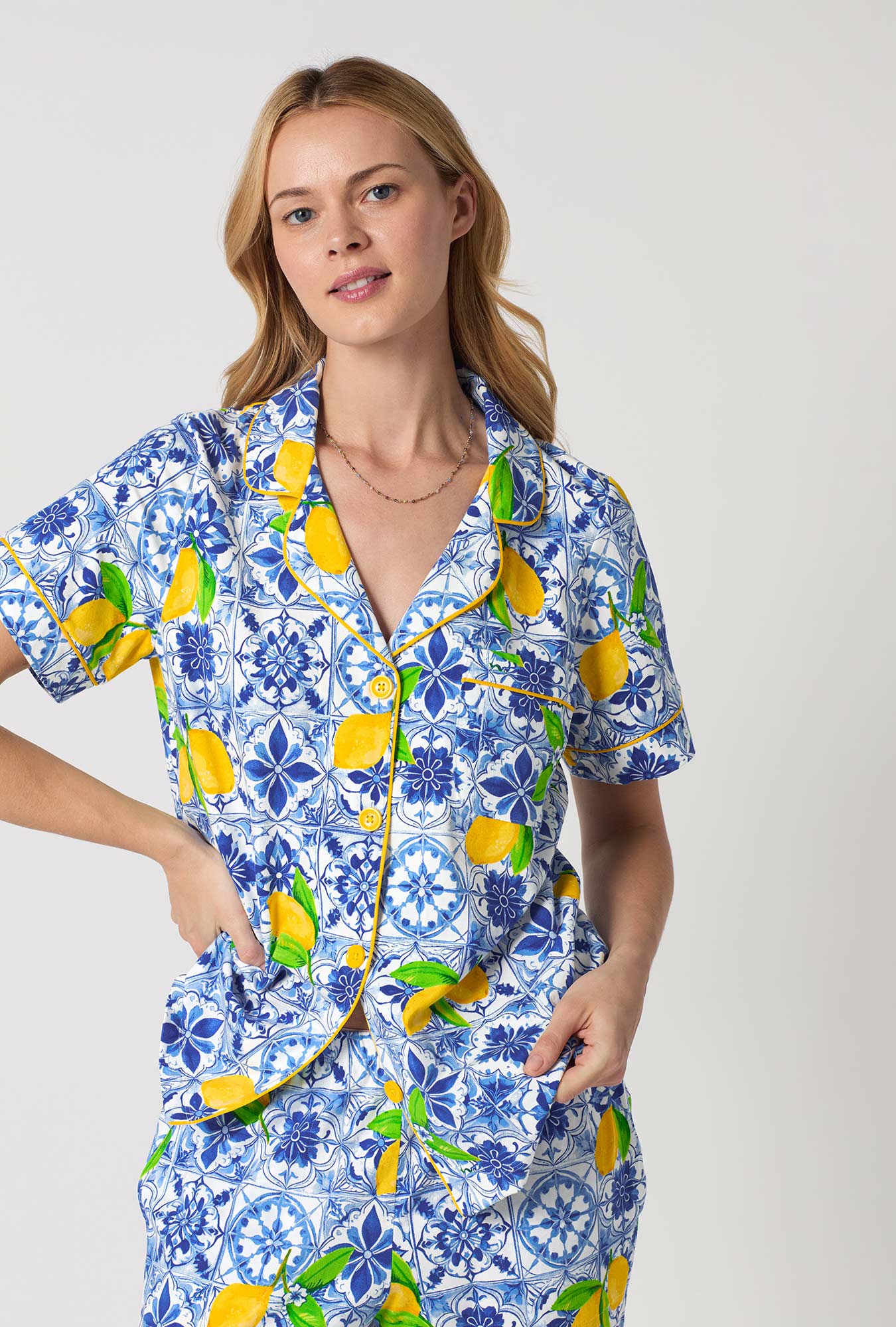 Azure Summer Short Sleeve Classic Stretch Jersey Cropped Pj Set - Image 2
