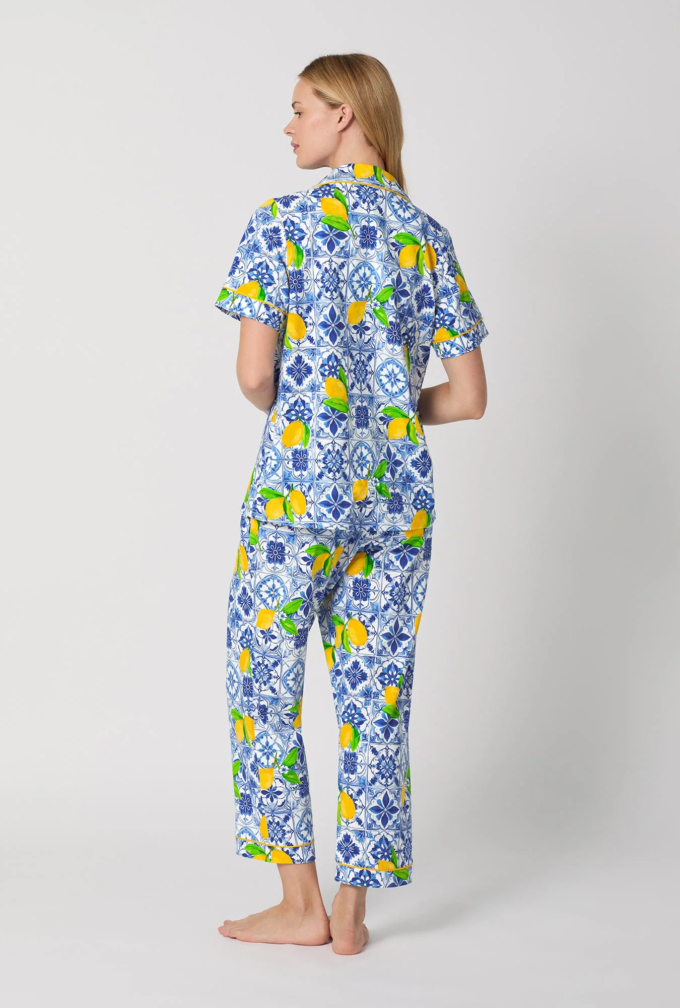 Azure Summer Short Sleeve Classic Stretch Jersey Cropped Pj Set - Image 3