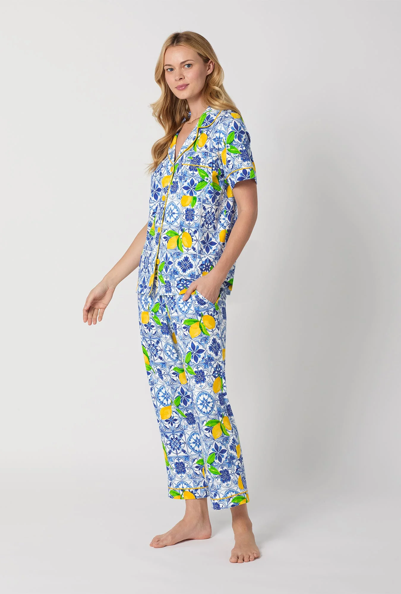 Azure Summer Short Sleeve Classic Stretch Jersey Cropped Pj Set - Image 4