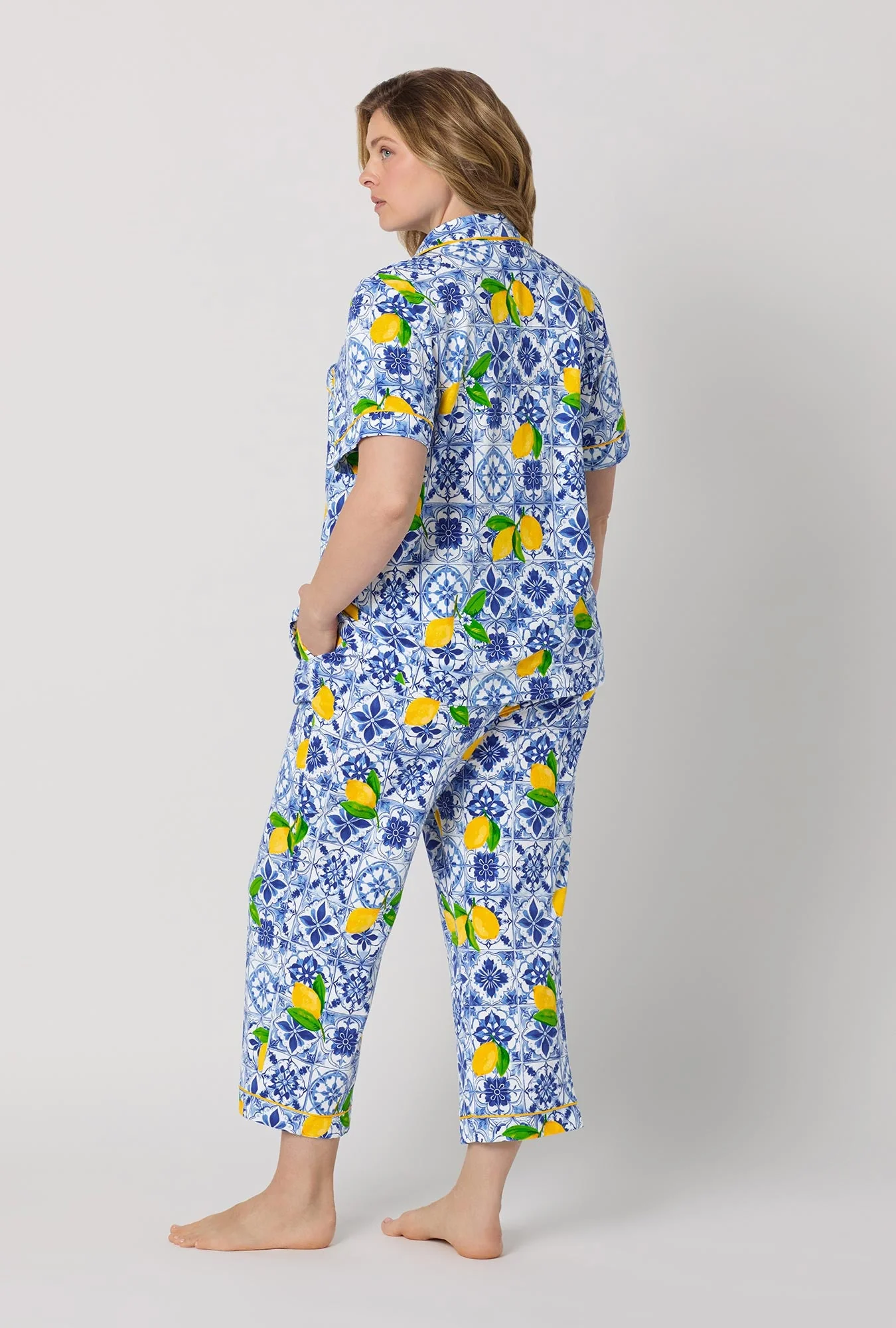 Azure Summer Short Sleeve Classic Stretch Jersey Cropped Pj Set - Image 6