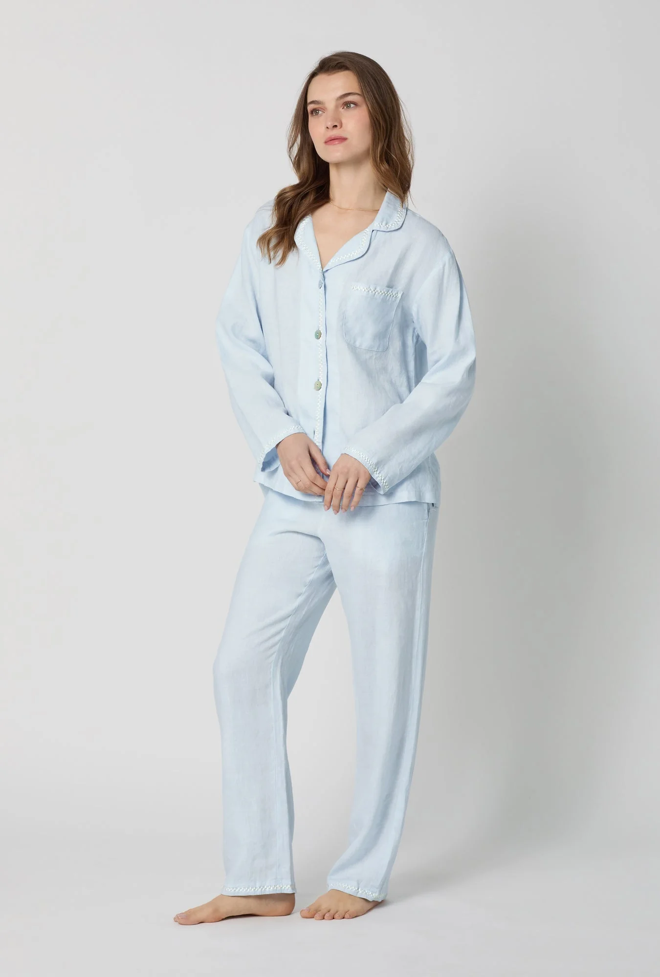 Baby's Breath Blue Long Sleeve Classic Woven Linen Pj Set - Image 2