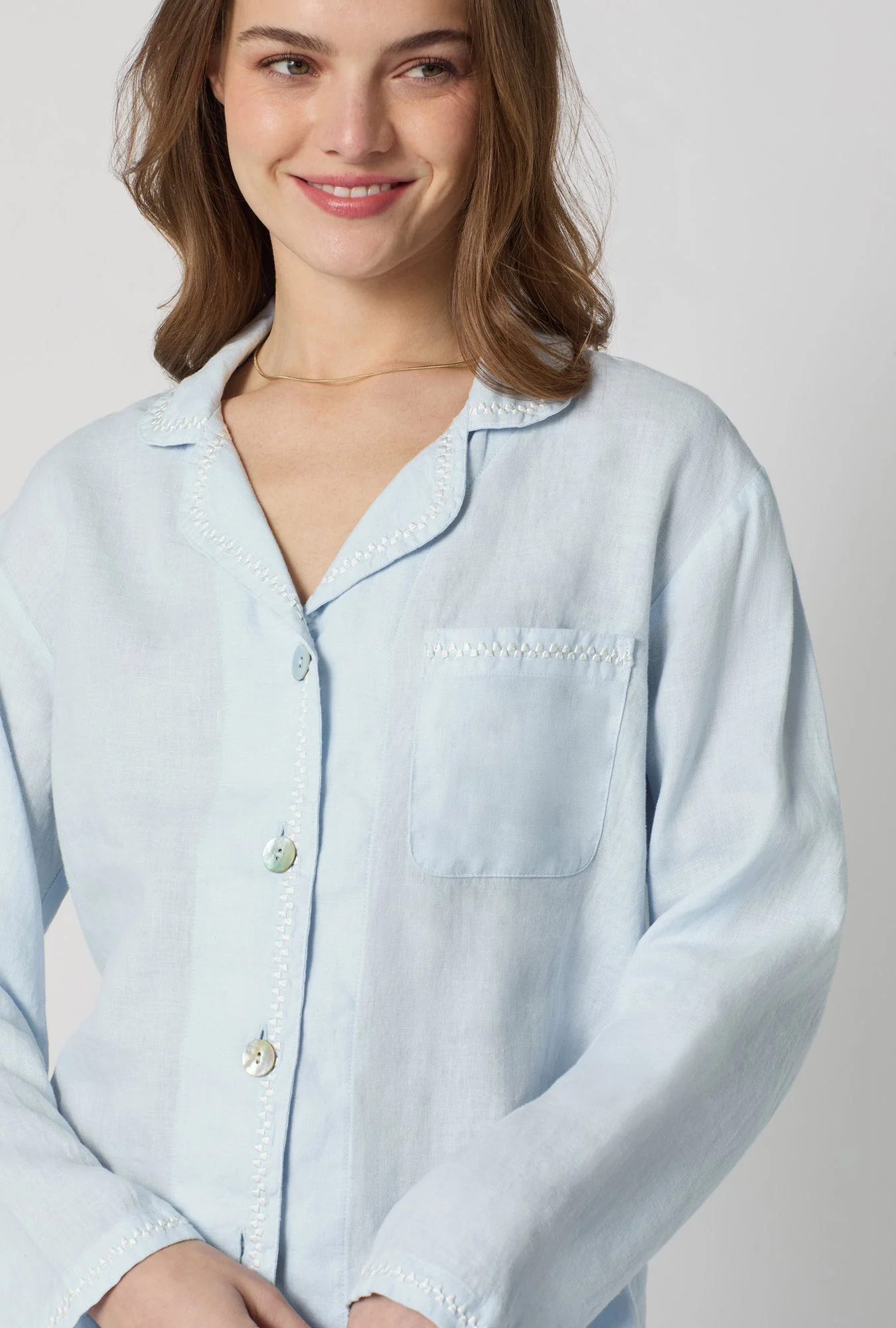 Baby's Breath Blue Long Sleeve Classic Woven Linen Pj Set - Image 4