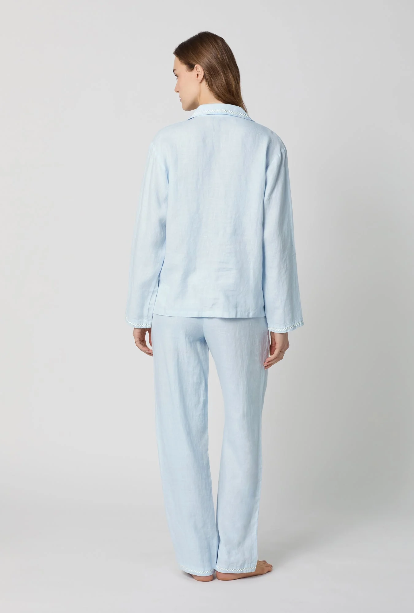 Baby's Breath Blue Long Sleeve Classic Woven Linen Pj Set - Image 5