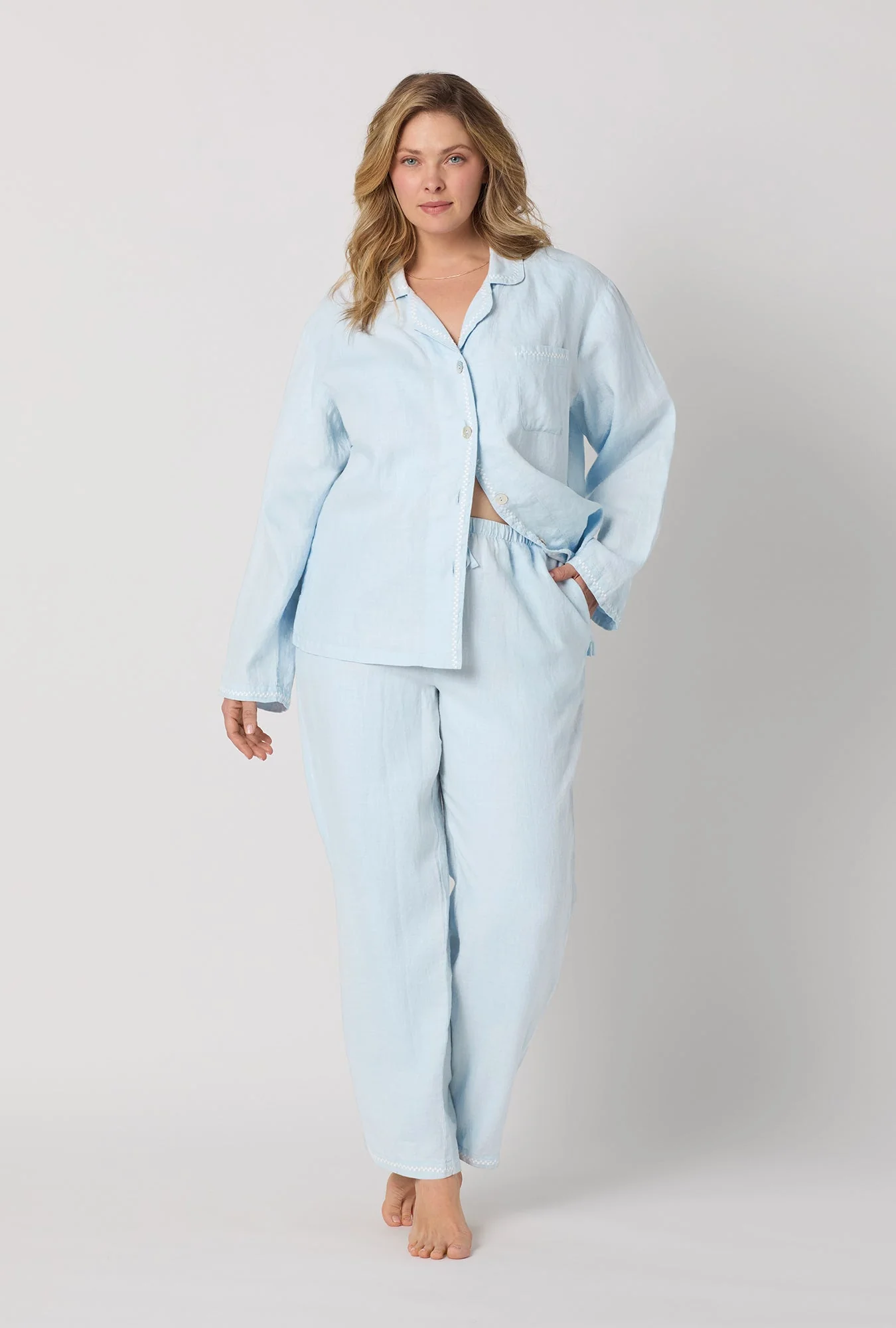 Baby's Breath Blue Long Sleeve Classic Woven Linen Pj Set - Image 6
