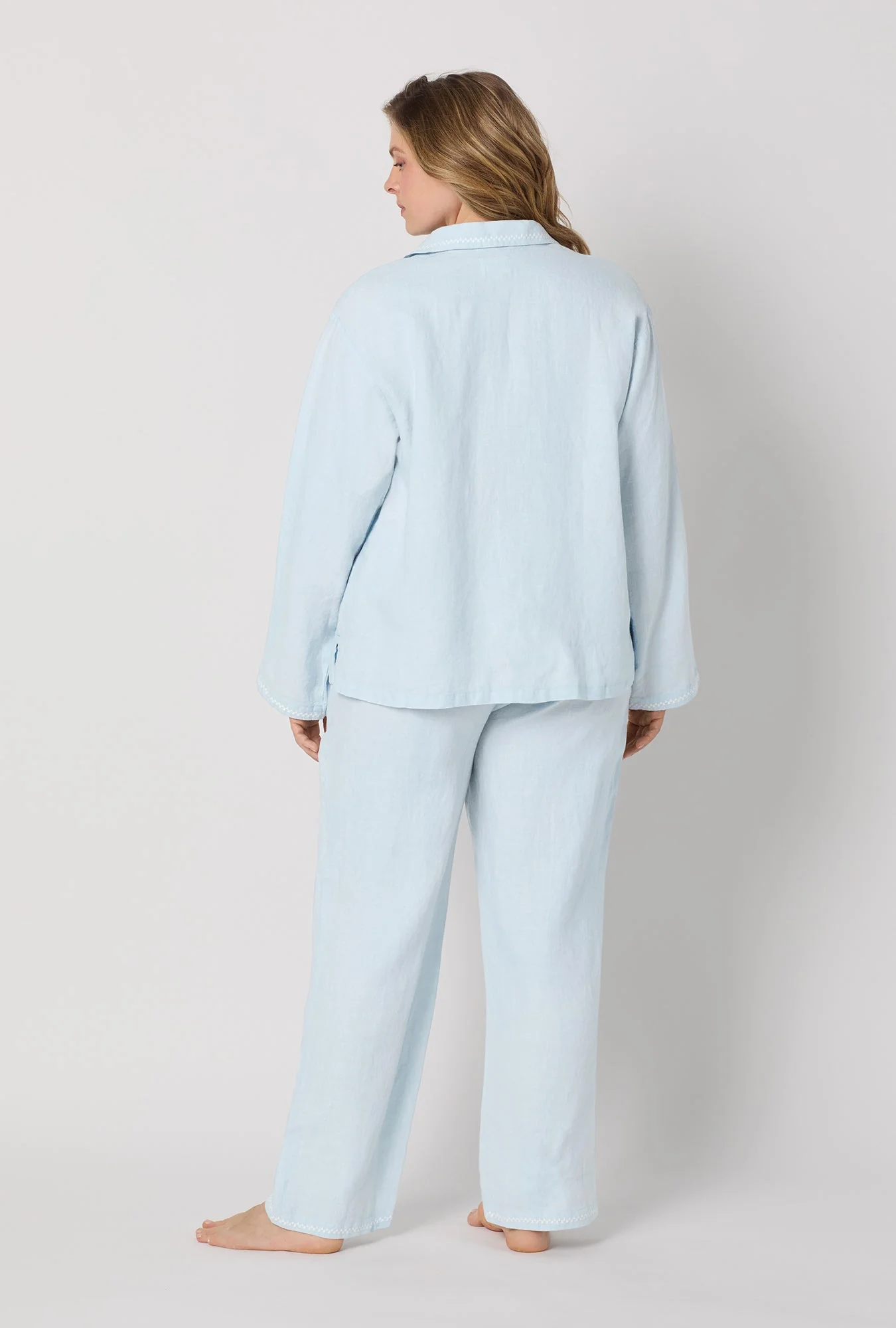 Baby's Breath Blue Long Sleeve Classic Woven Linen Pj Set - Image 7