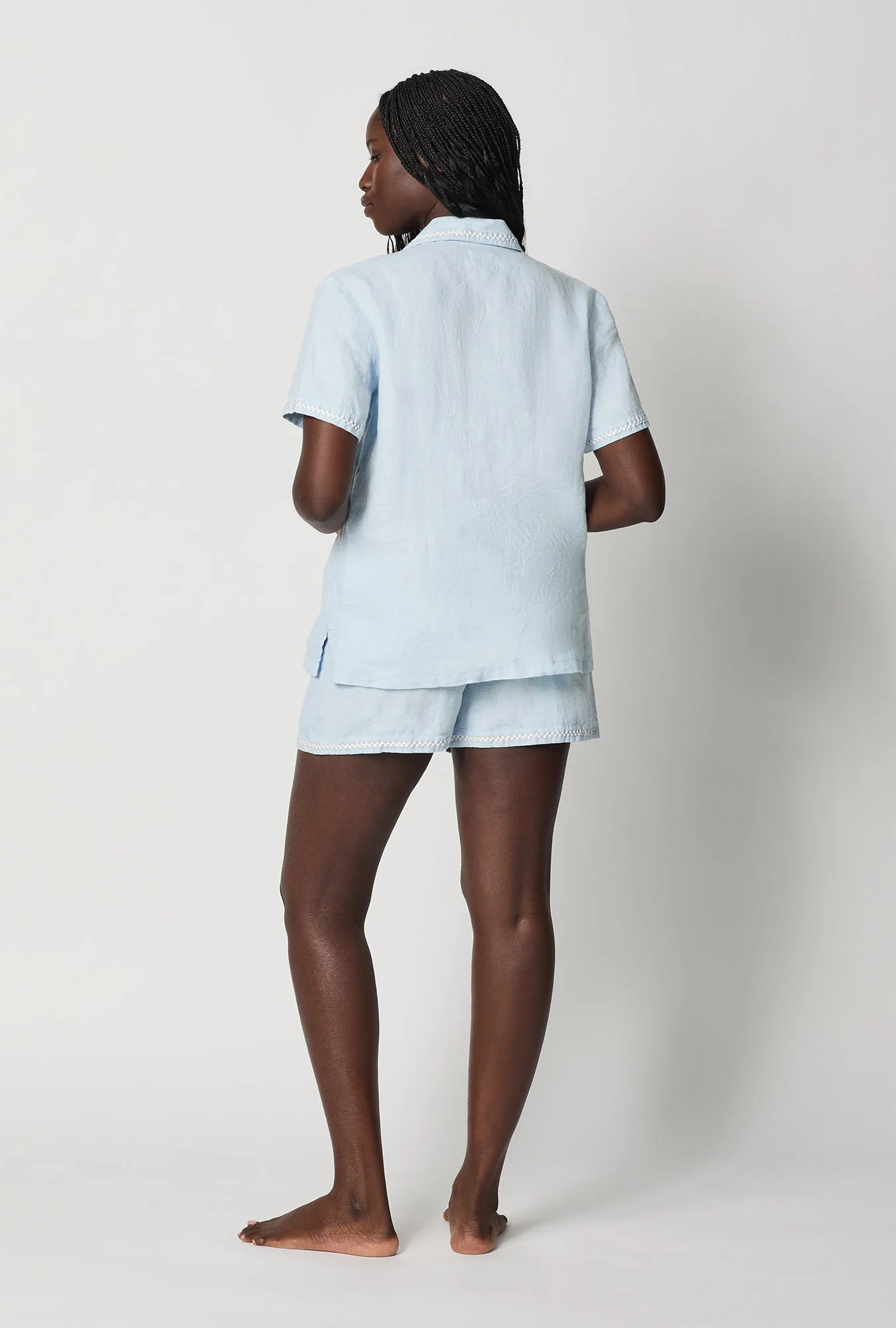 Baby's Breath Blue Short Sleeve Classic Shorty Woven Linen Pj Set - Image 4