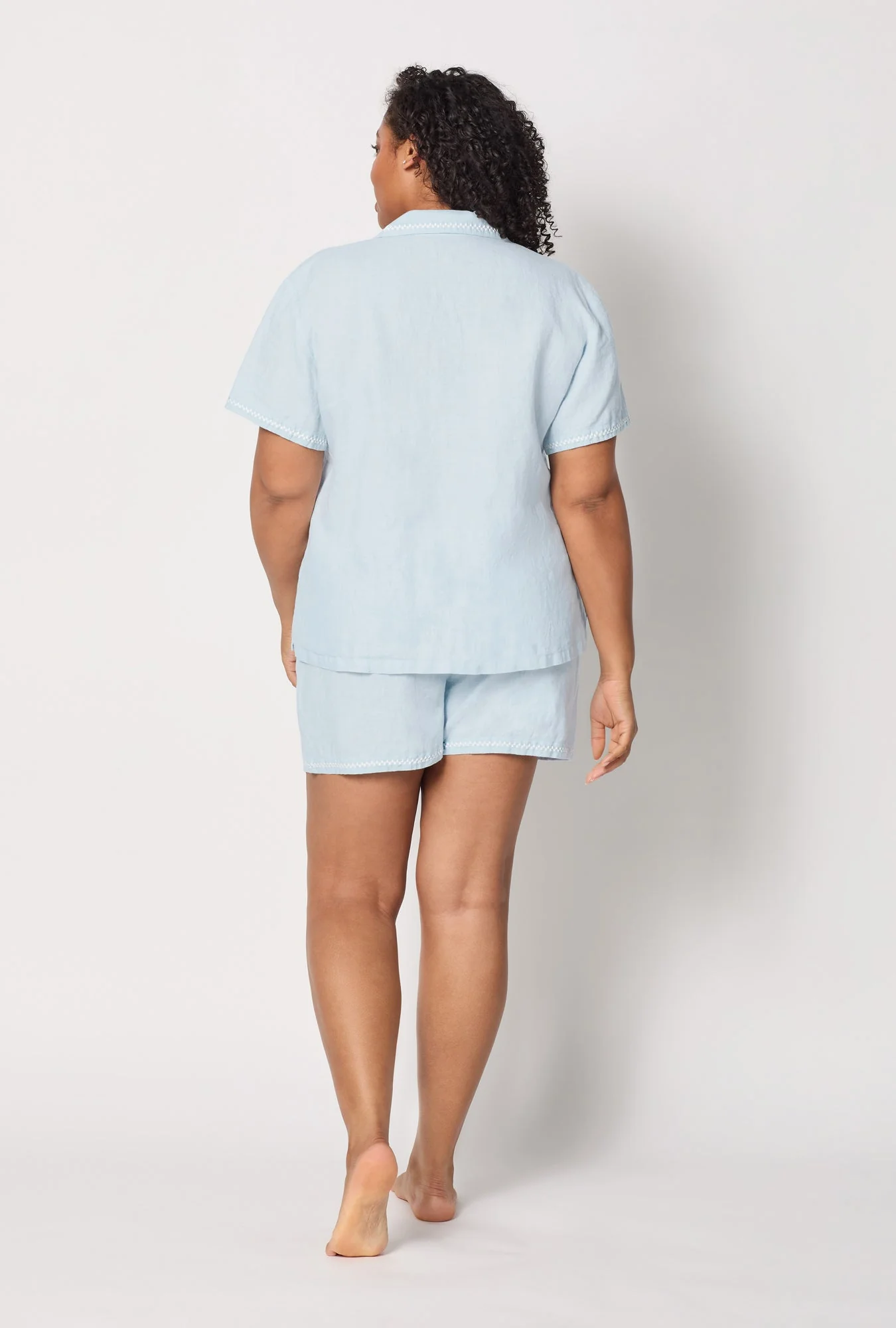 Baby's Breath Blue Short Sleeve Classic Shorty Woven Linen Pj Set - Image 6