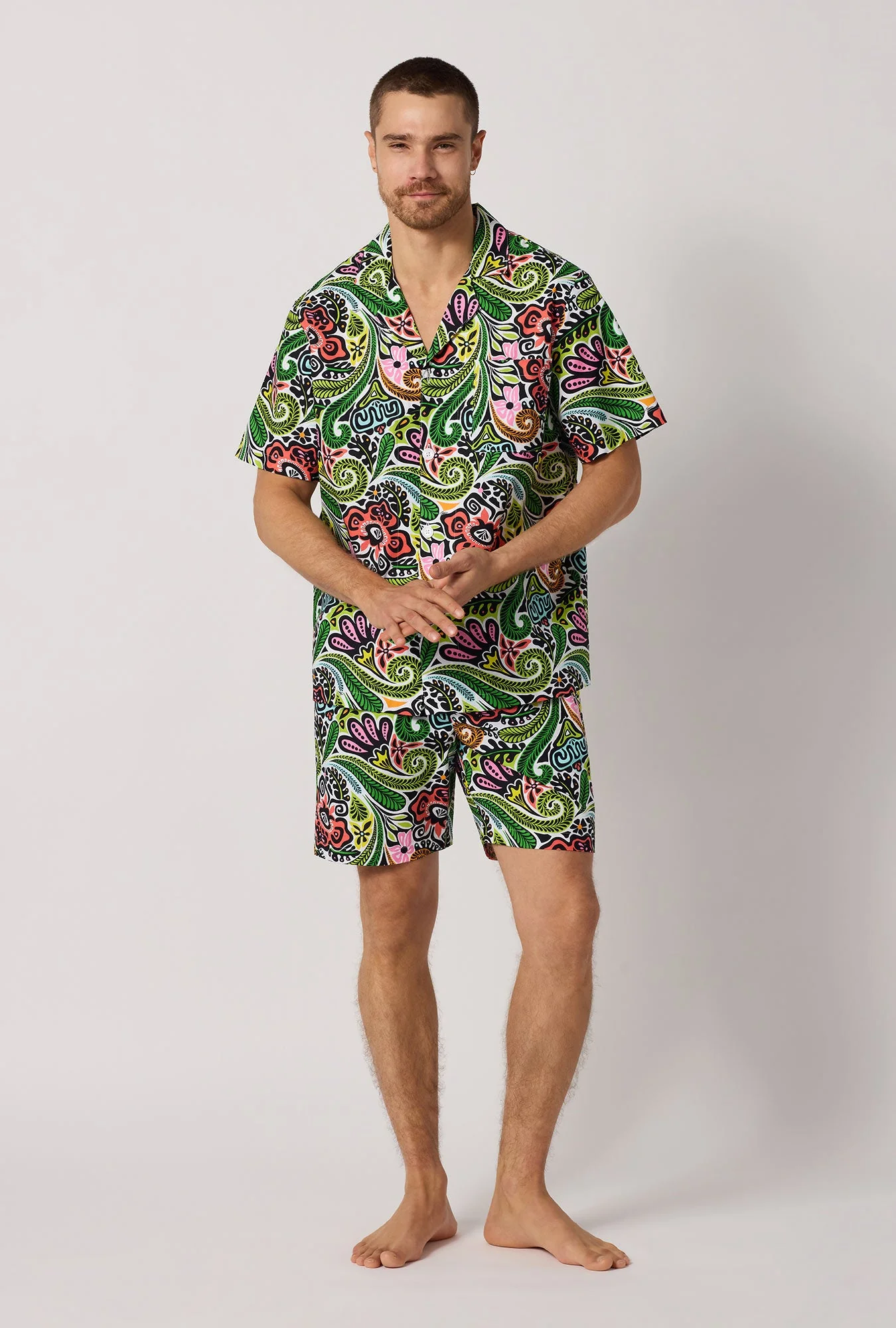BedHead x Mr. Turk Tiki Men's Short Sleeve Woven Cotton Poplin Short Pj Pant