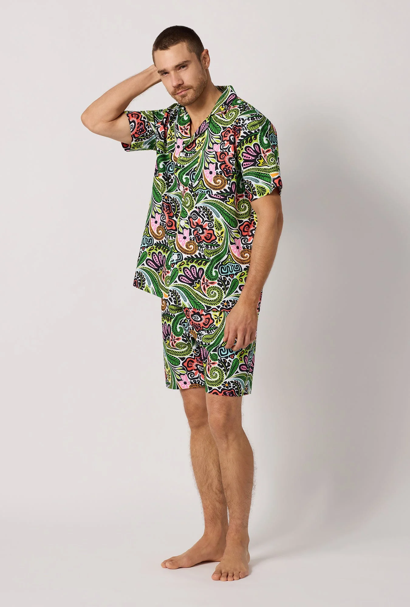 BedHead x Mr. Turk Tiki Men's Short Sleeve Woven Cotton Poplin Short Pj Pant - Image 2