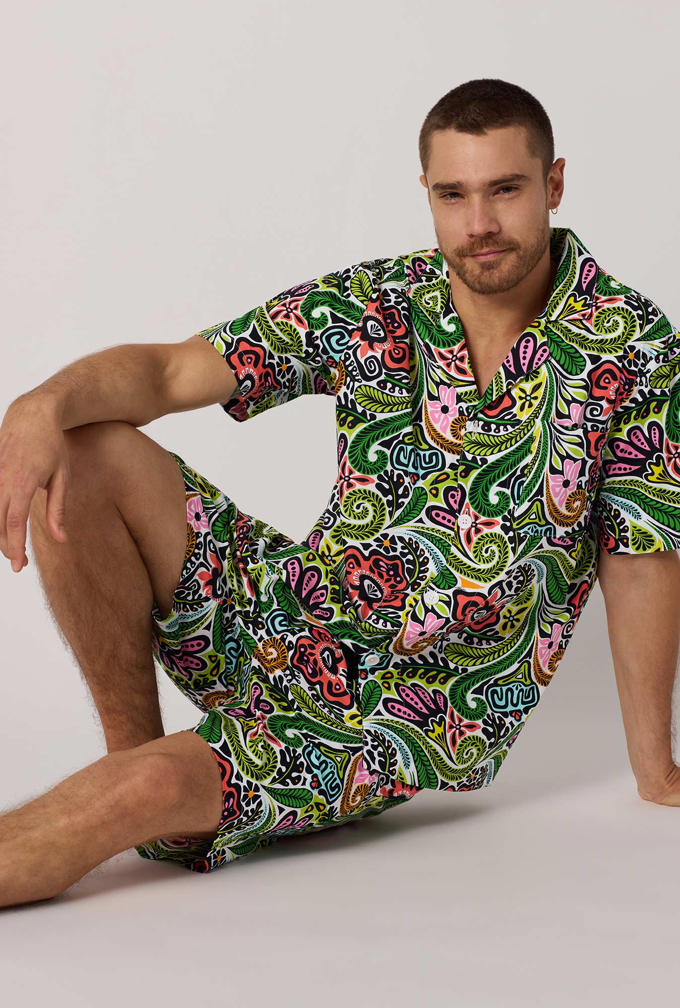 BedHead x Mr. Turk Tiki Men's Short Sleeve Woven Cotton Poplin Short Pj Pant - Image 4