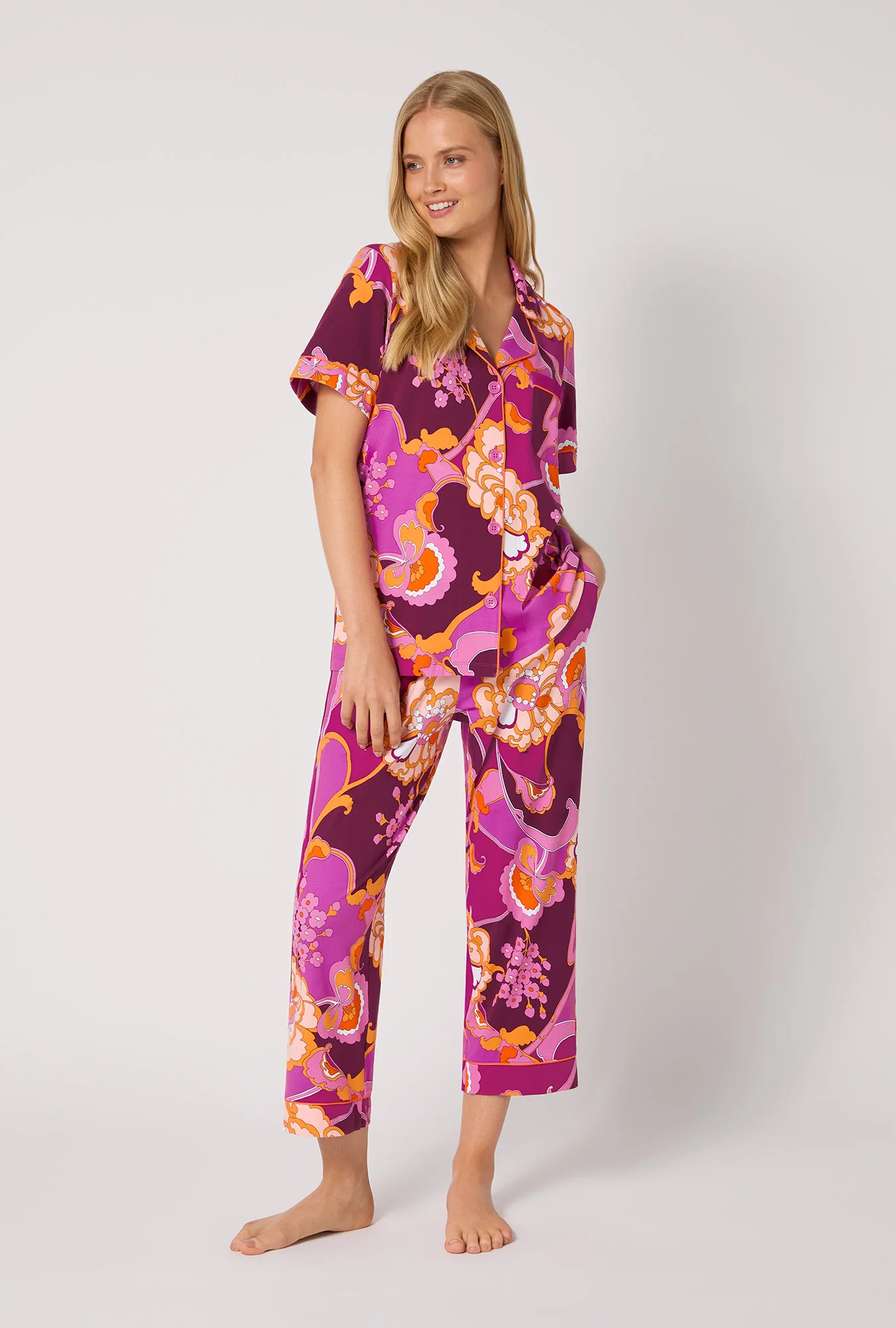 BedHead X Trina Turk Apache Plume Short Sleeve Classic Stretch Jersey Cropped Pj Set