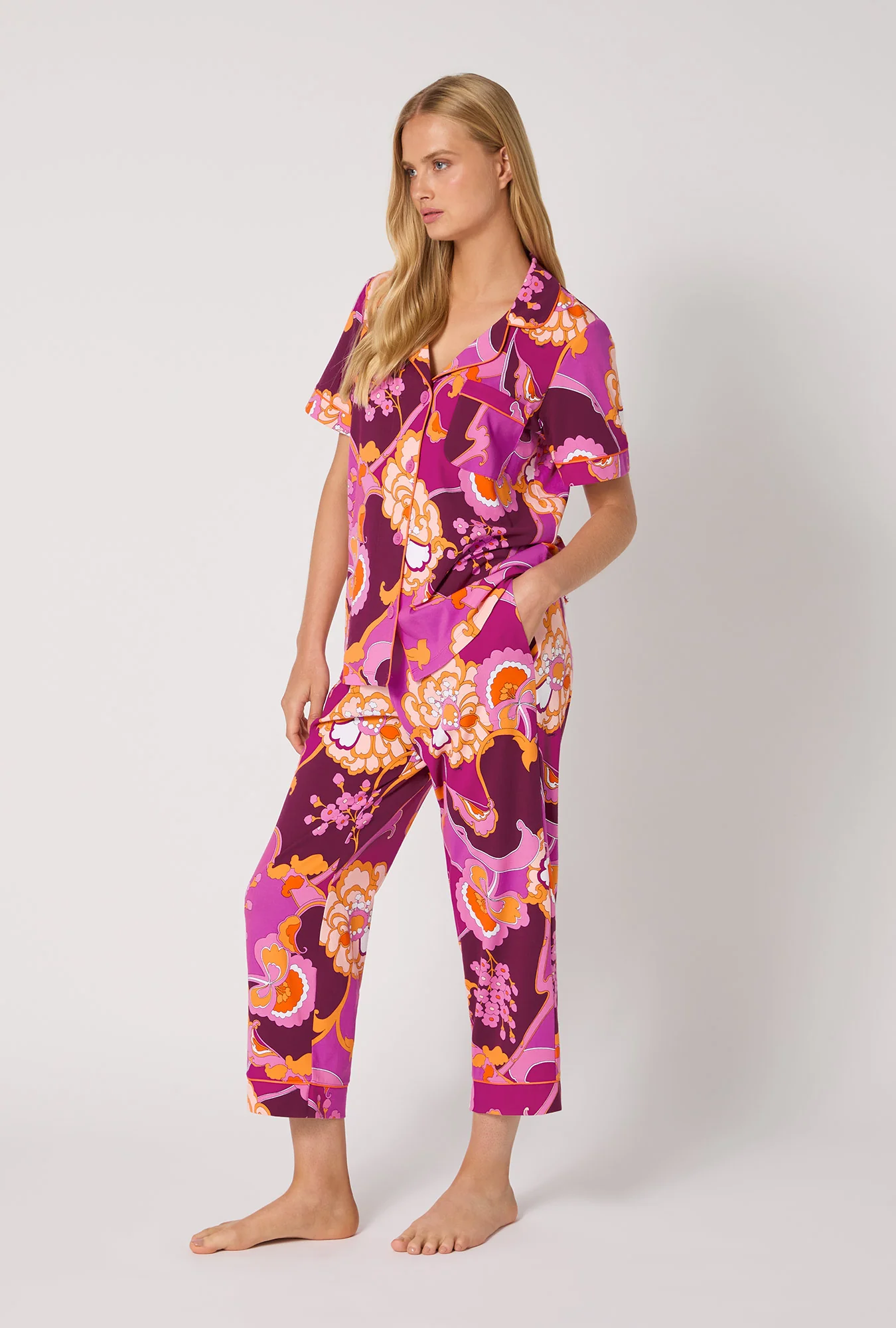 BedHead X Trina Turk Apache Plume Short Sleeve Classic Stretch Jersey Cropped Pj Set - Image 2