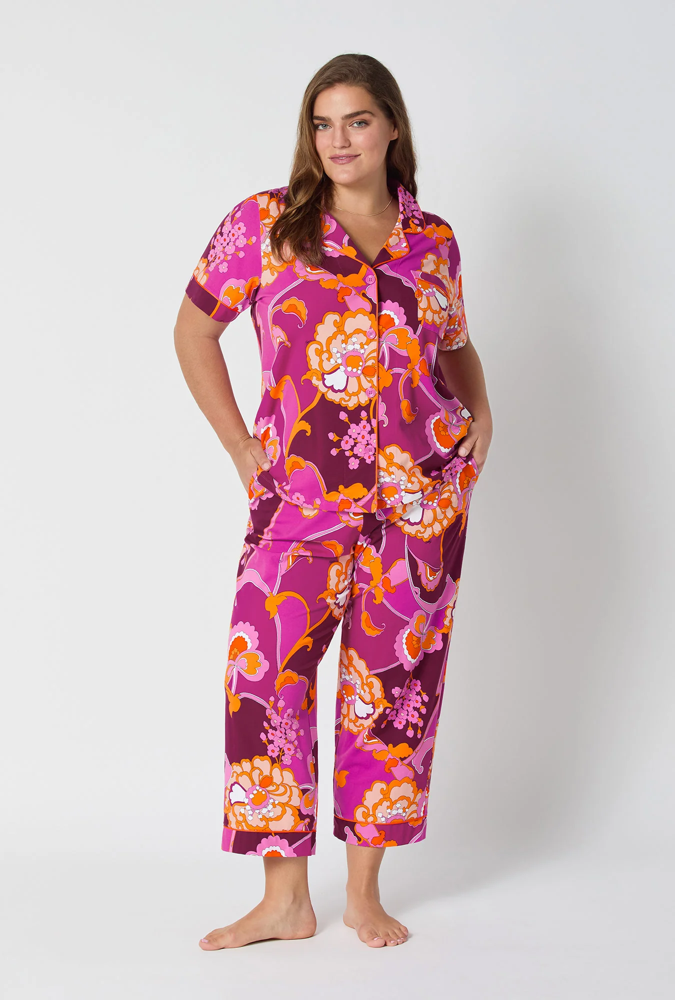 BedHead X Trina Turk Apache Plume Short Sleeve Classic Stretch Jersey Cropped Pj Set - Image 6