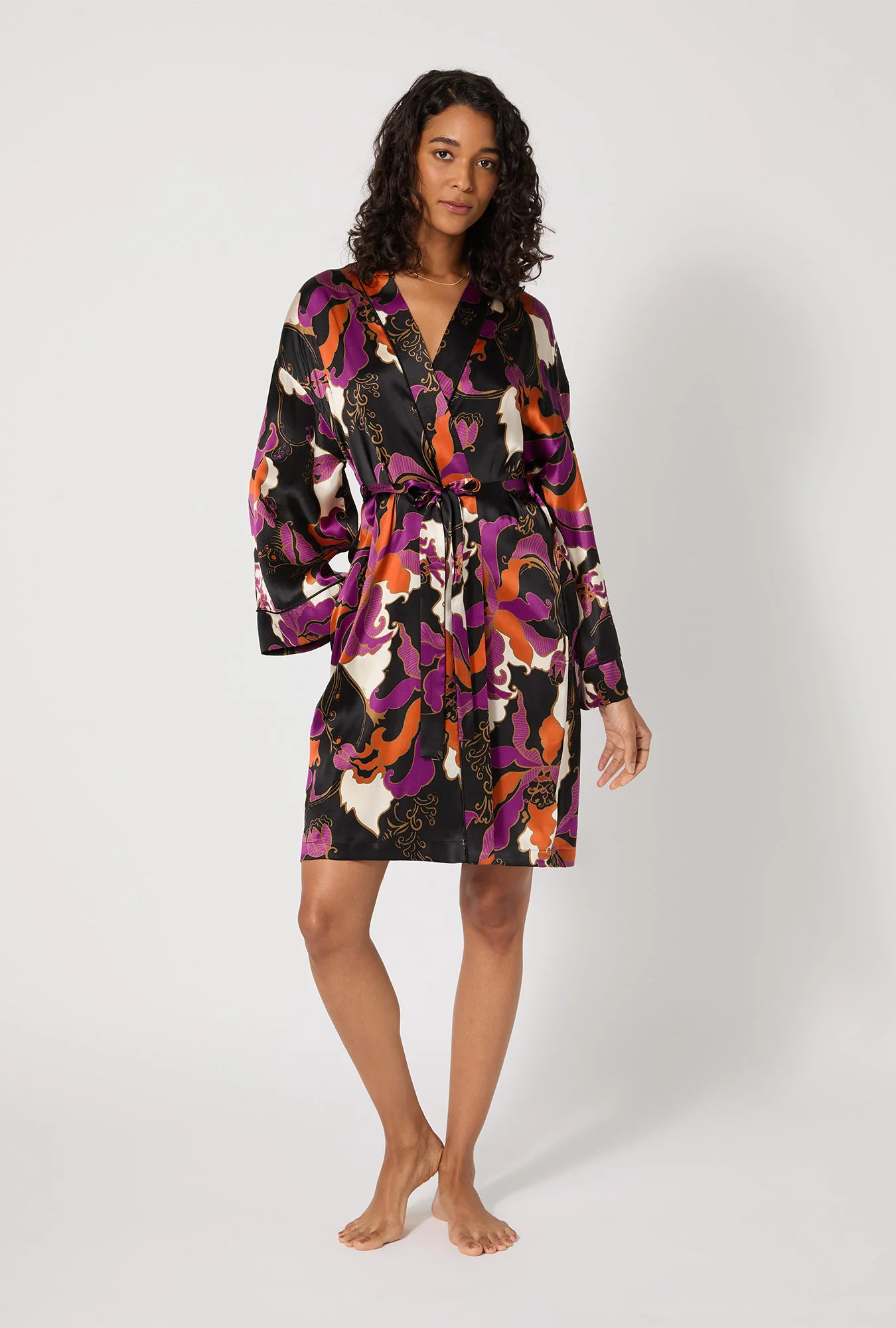 BedHead X Trina Turk Fall Floral Banded Collar Washable Silk Robe