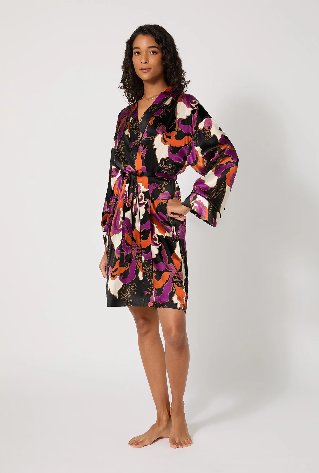 BedHead X Trina Turk Fall Floral Banded Collar Washable Silk Robe - Image 2