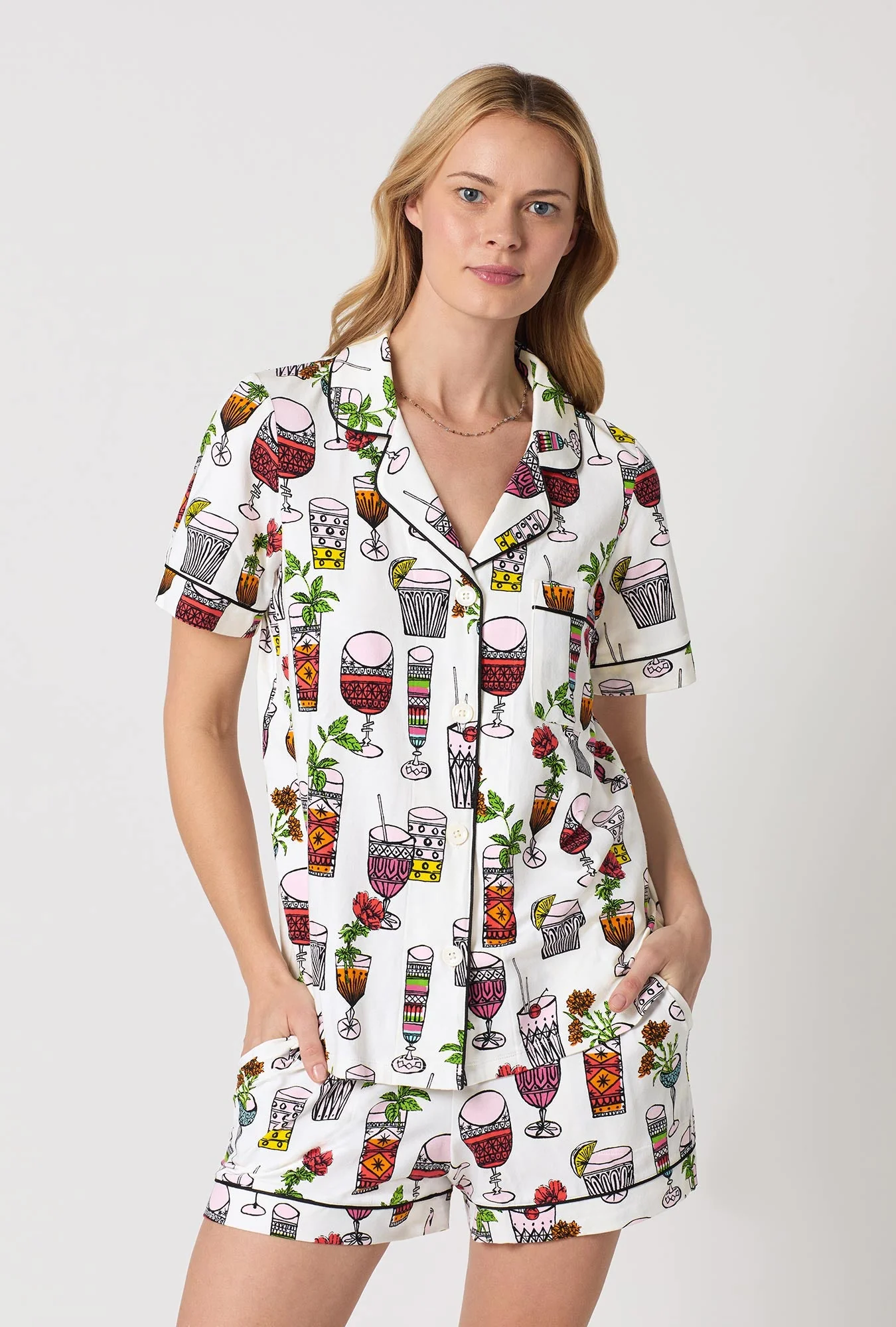 BedHead x Trina Turk Happy Hour Short Sleeve Classic Shorty Stretch Jersey Pj Set