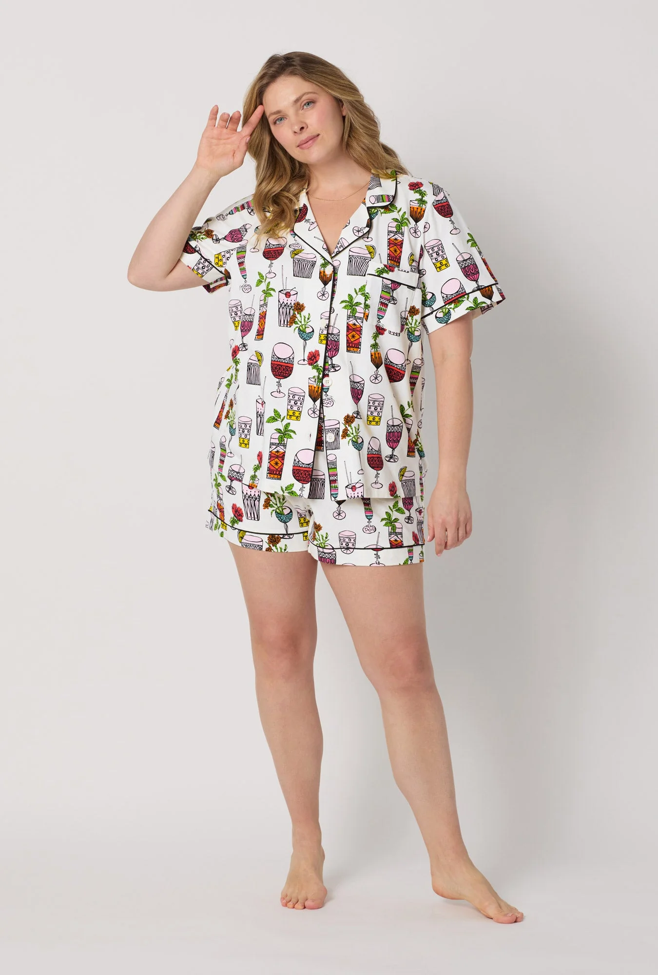 BedHead x Trina Turk Happy Hour Short Sleeve Classic Shorty Stretch Jersey Pj Set - Image 5
