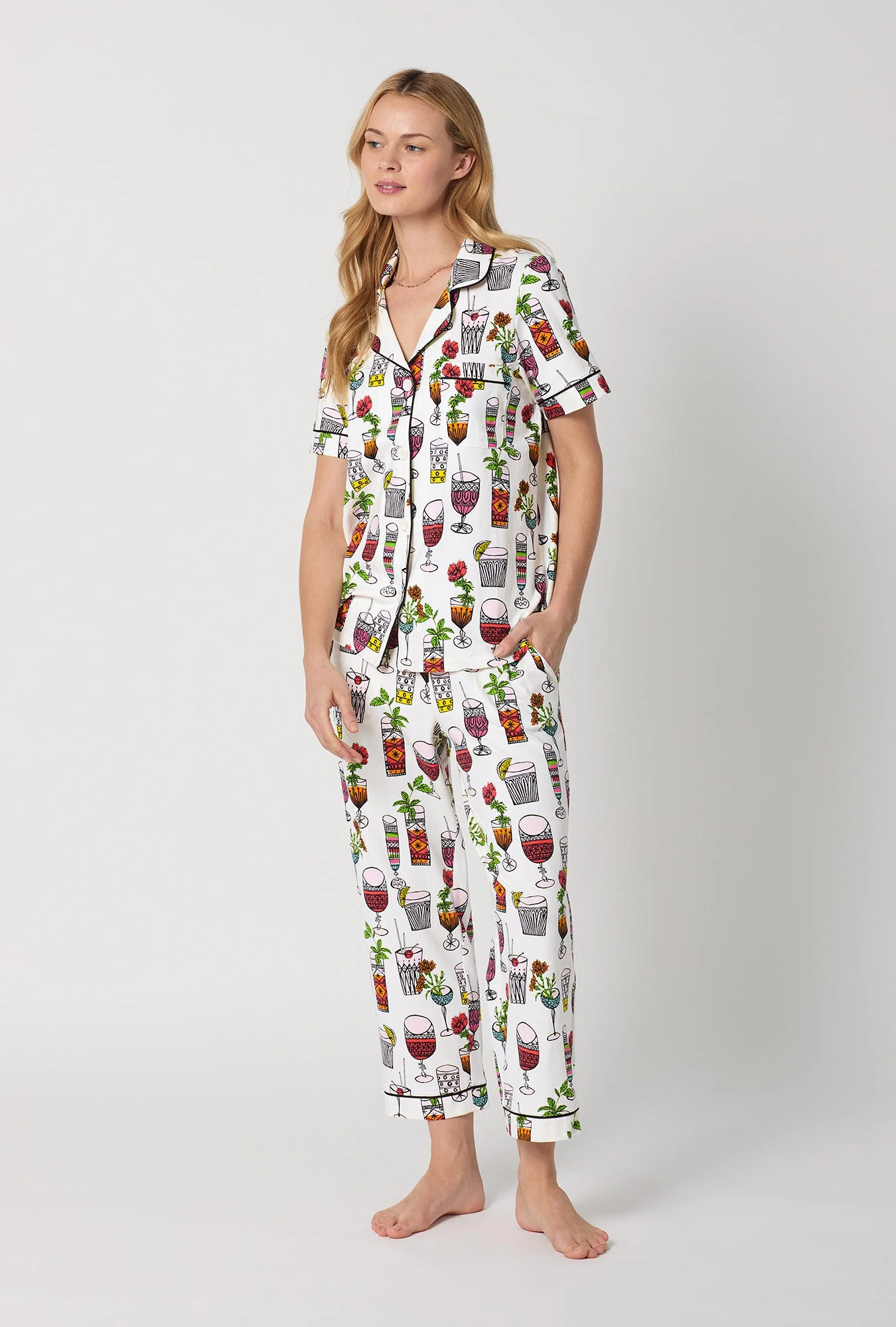 BedHead x Trina Turk Happy Hour Short Sleeve Classic Stretch Jersey Cropped Pj Set - Image 2