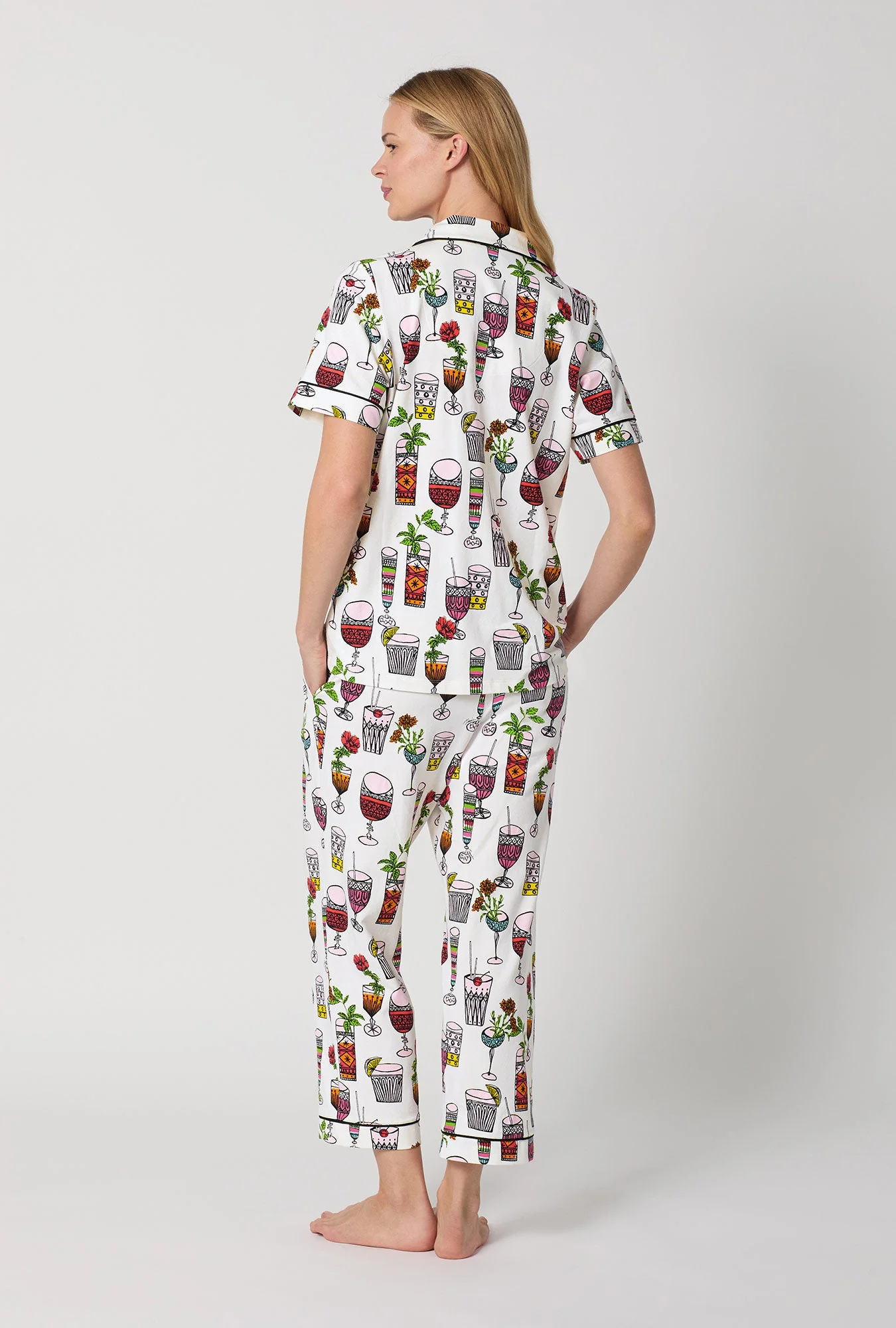 BedHead x Trina Turk Happy Hour Short Sleeve Classic Stretch Jersey Cropped Pj Set - Image 3